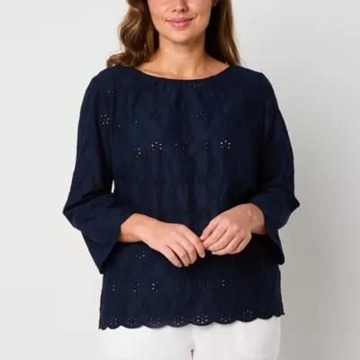 Liz Claiborne Womens Boat Neck 3/4 Sleeve Blouse Product Image