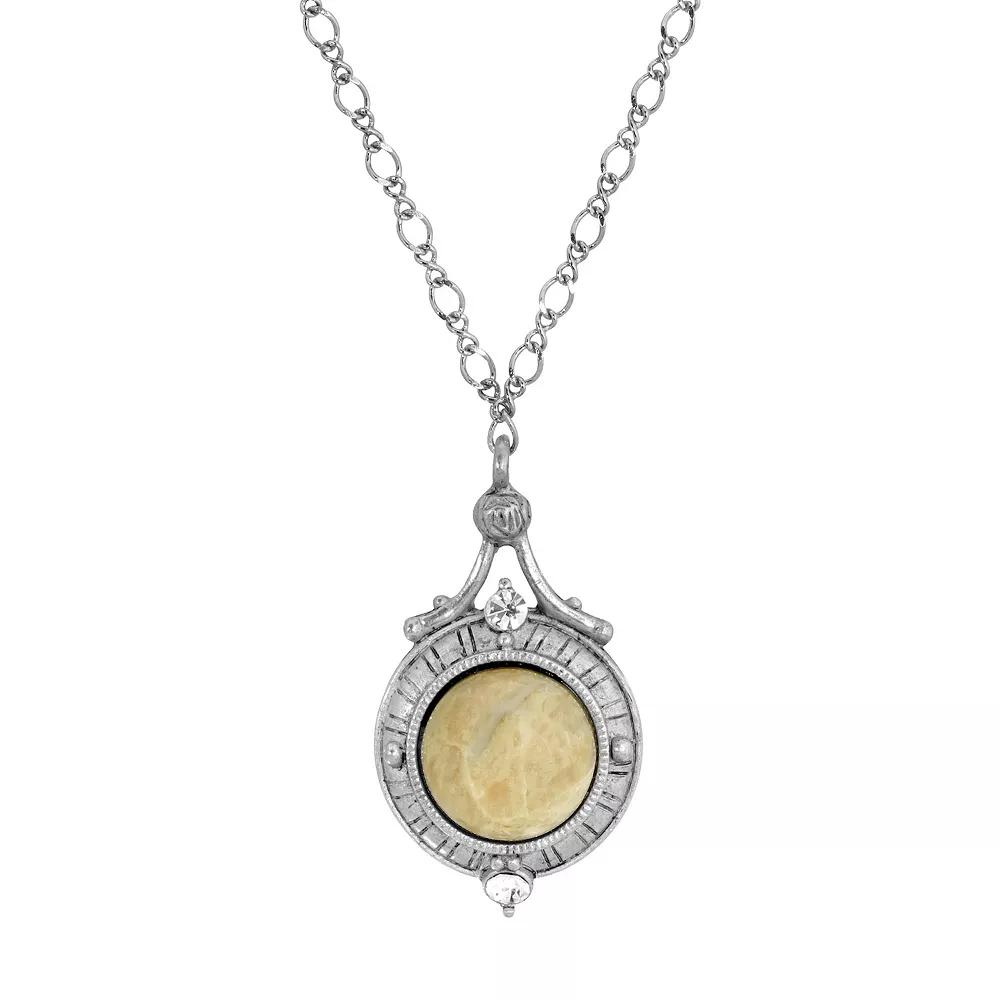 1928 Silver Tone Round Stone Pendant Necklace, Women's,  Product Image