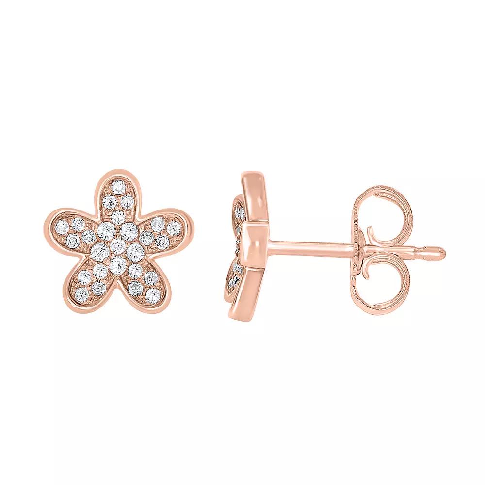 Sterling Silver 1/6 Carat T.W. Diamond Flower Stud Earrings, Women's, Pink Tone Product Image