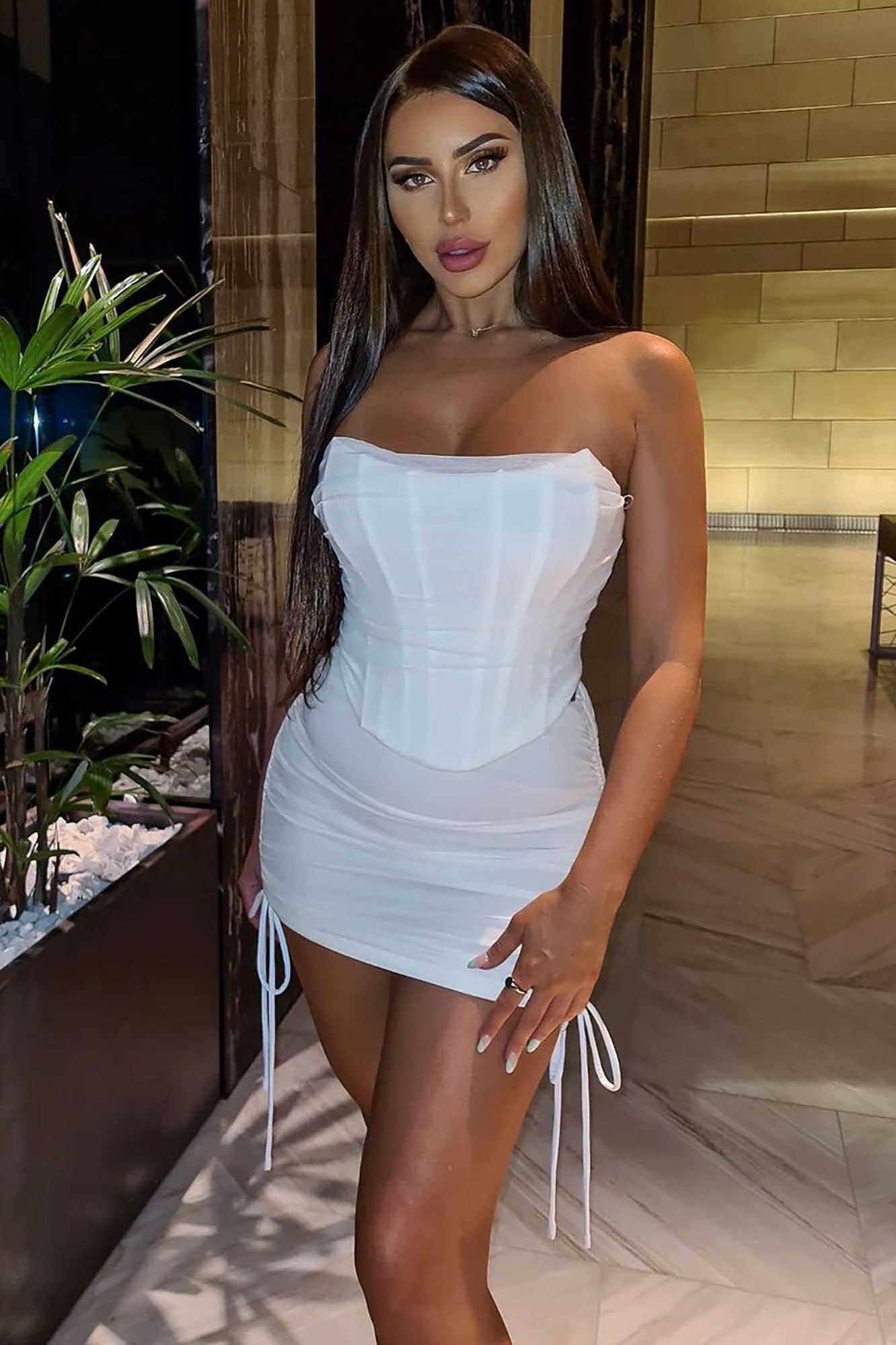 Bombshell Ruched Mini Skirt Set - White Product Image