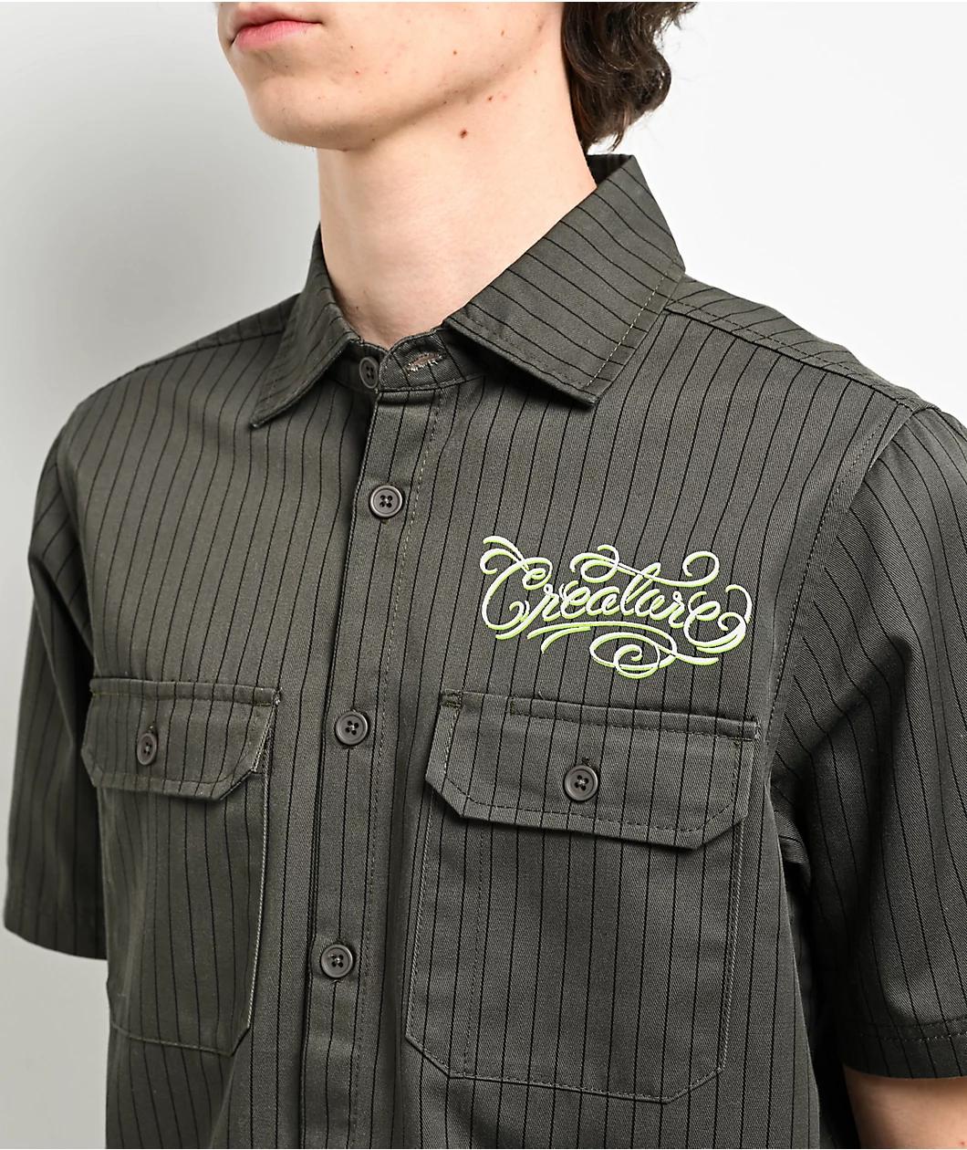 Creature Script Grey Short Sleeve Button Up Shirt Product Image