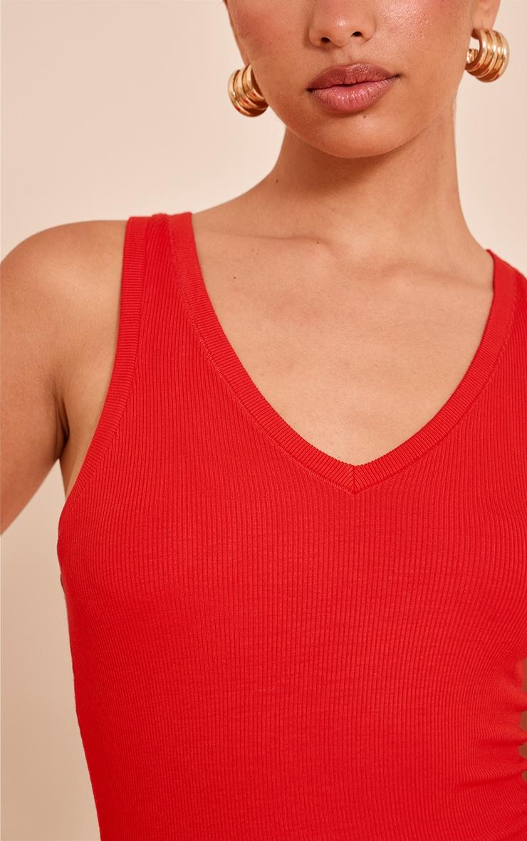  Tomato Red Soft Rib V Neck Vest Top Product Image