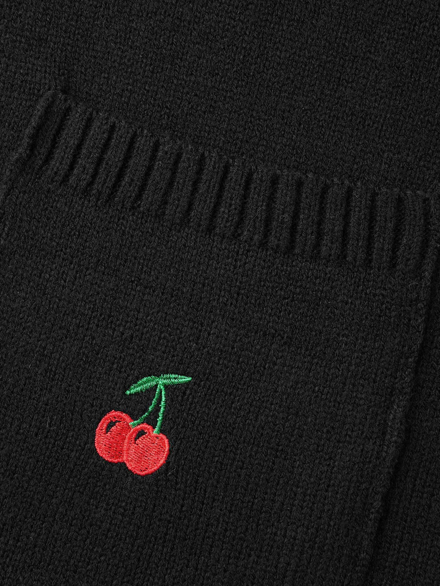 Textured Cherry Embroidery Pocket Pullover Female Product Image