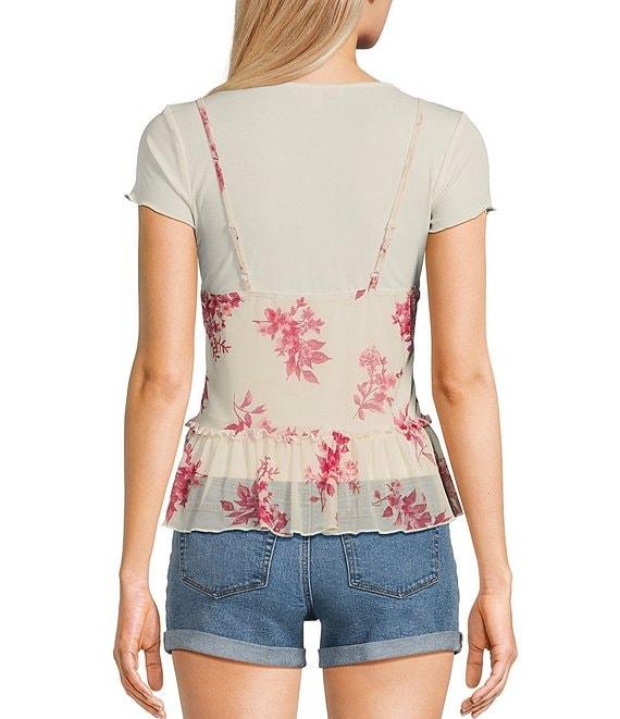 Honey & Sparkle T-Shirt Layered Floral Printed Mesh Babydoll Cami Top Product Image