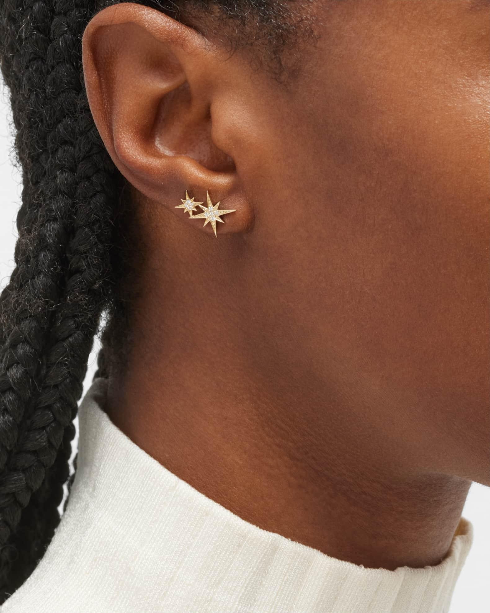 14k Pave Diamond Double Starburst Stud Earring Product Image
