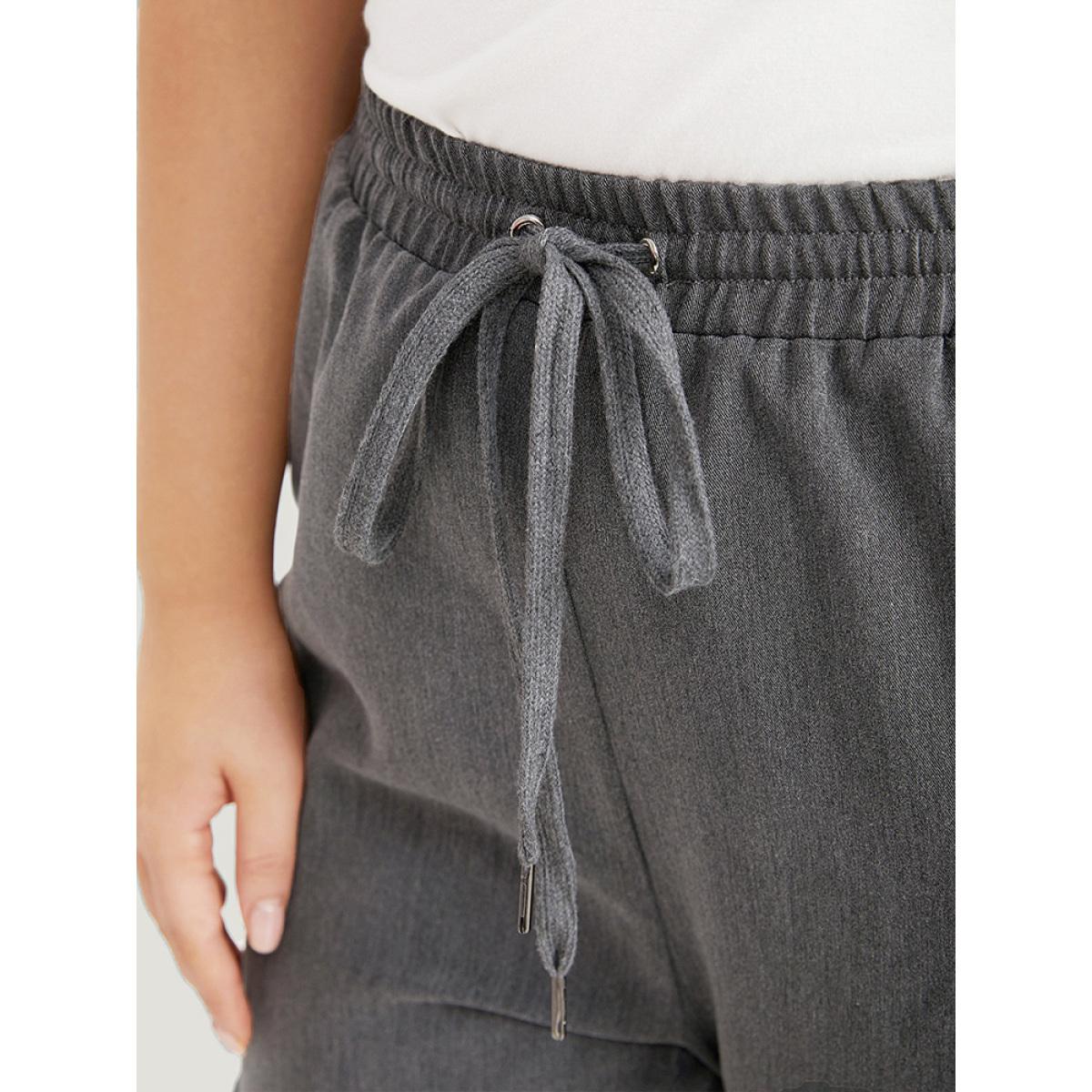 Plain Eyelet Drawstring Flap Pocket Sweatpants DimGray Plus Size Women Casual Dailywear Drawstring 22-24/3X Bloomchic Product Image