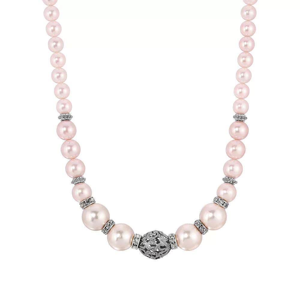 1928 Silver-Tone Simulated Pearl Filigree Bead Necklace, Women's, Pink Product Image