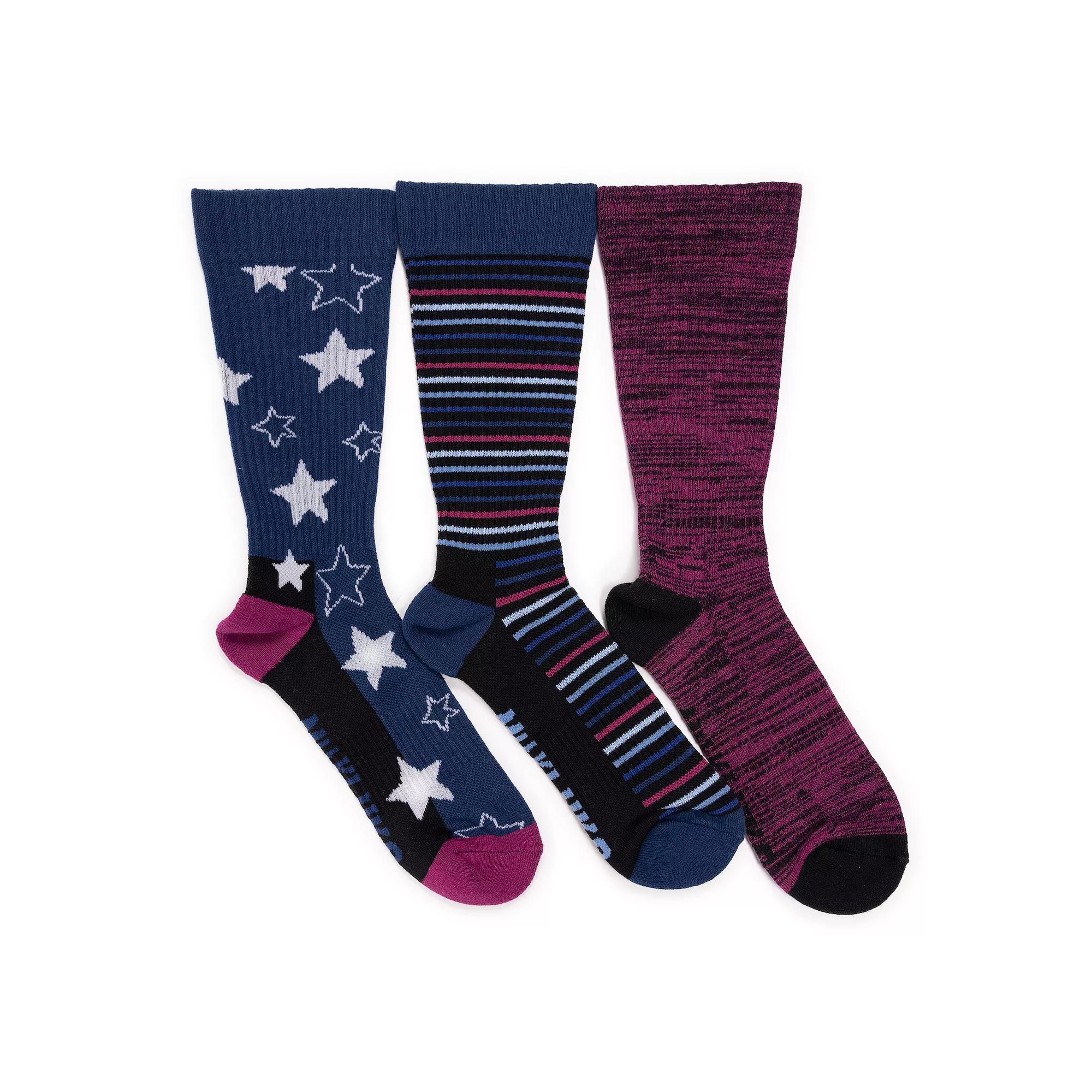 Women's MUK LUKS 3-Pack Cotton Compression Crew Socks, Rainbow Product Image