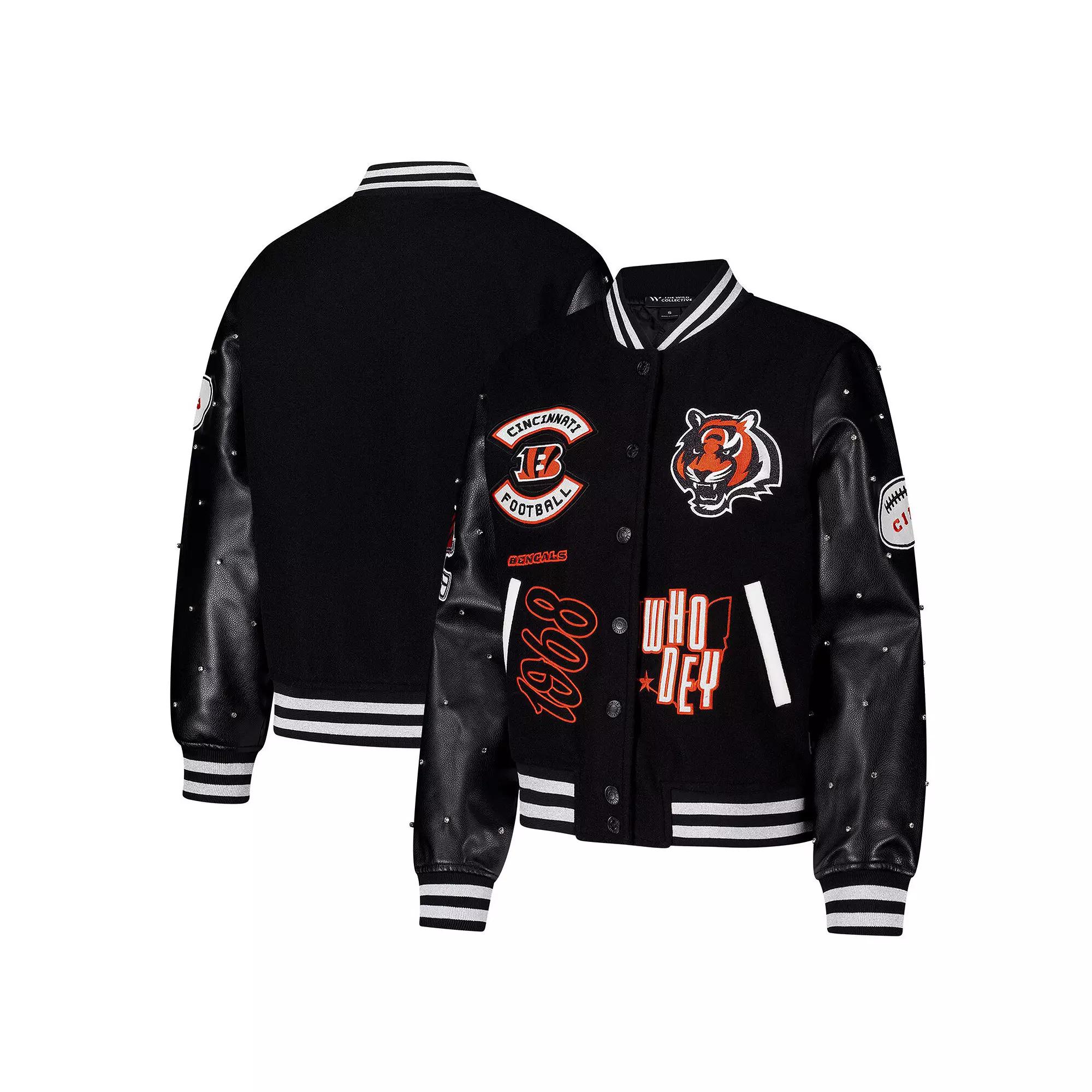 Women's The Wild Collective Black Cincinnati Bengals Varsity Full-Snap Sparkle Jacket, Size: 2XL Product Image