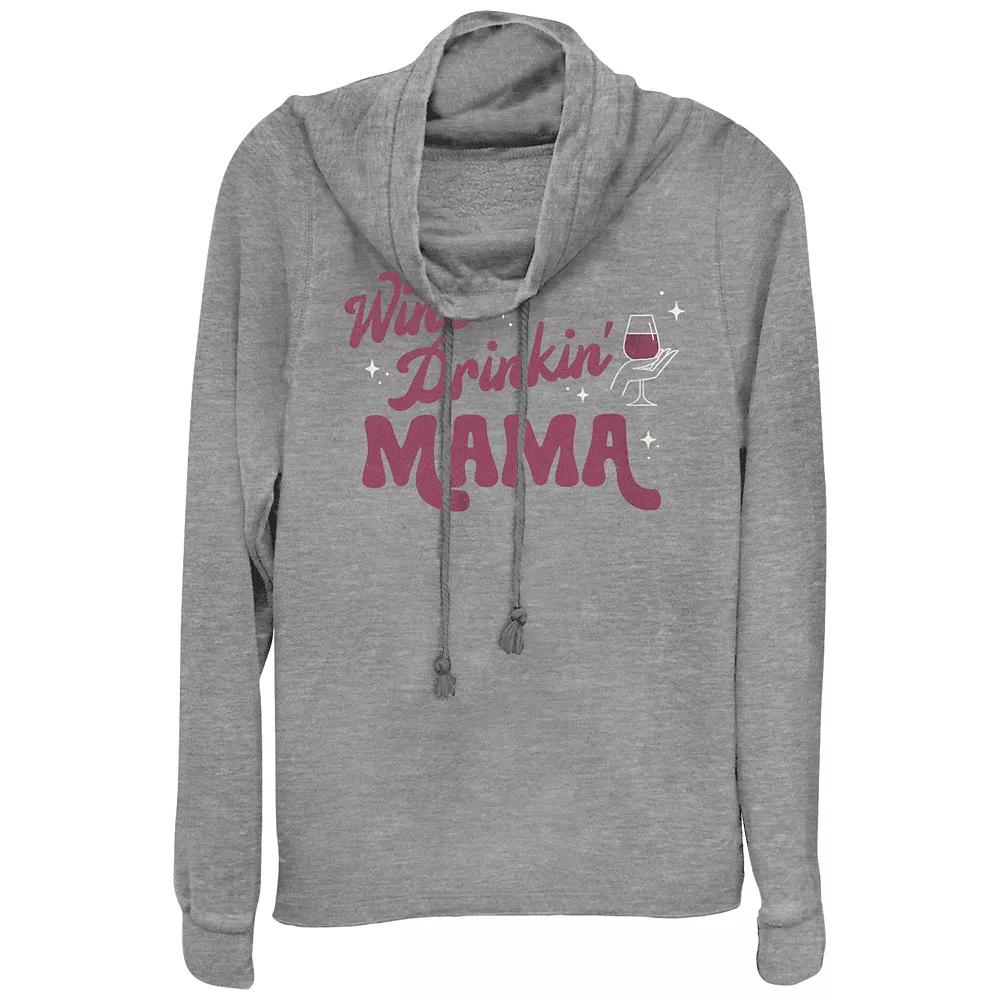 Women's Plus Wine Drinking Mama Cowlneck Graphic Lightweight Long Sleeve,  Product Image