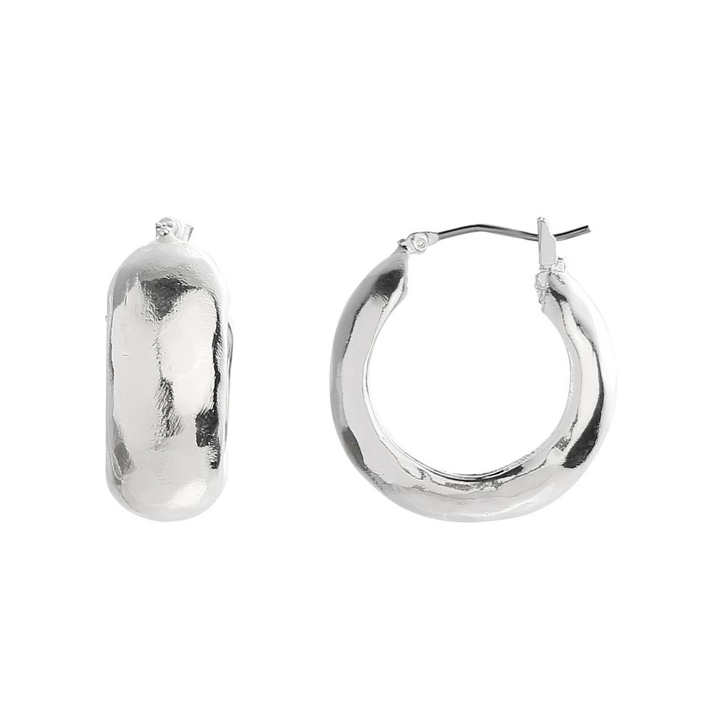 Bella Uno Worn Silver Hammered Huggie Hoop Earrings, Women's, Gold Tone Product Image
