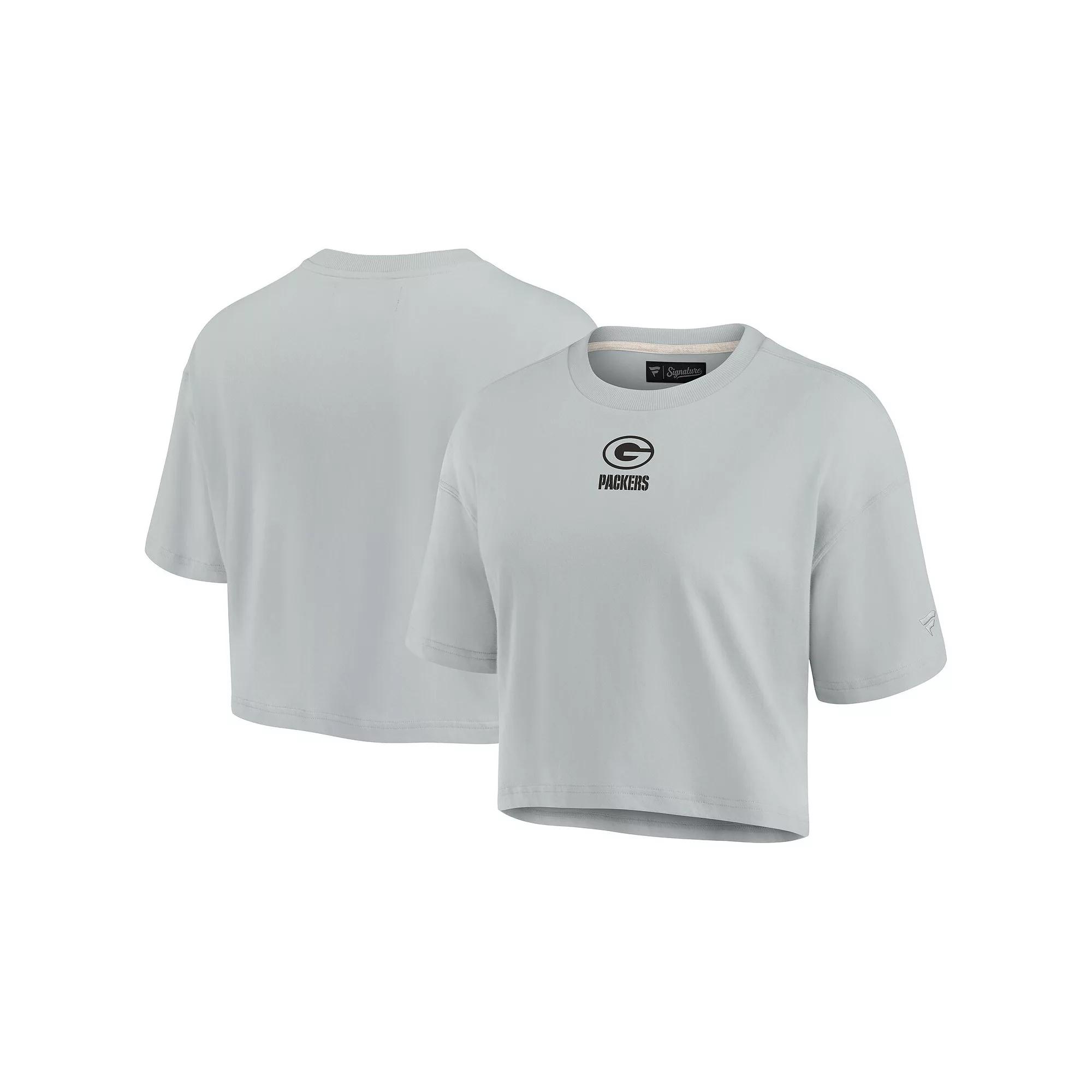 Women's Fanatics Signature Gray Green Bay Packers Super Soft Short Sleeve Cropped T-Shirt,  Product Image
