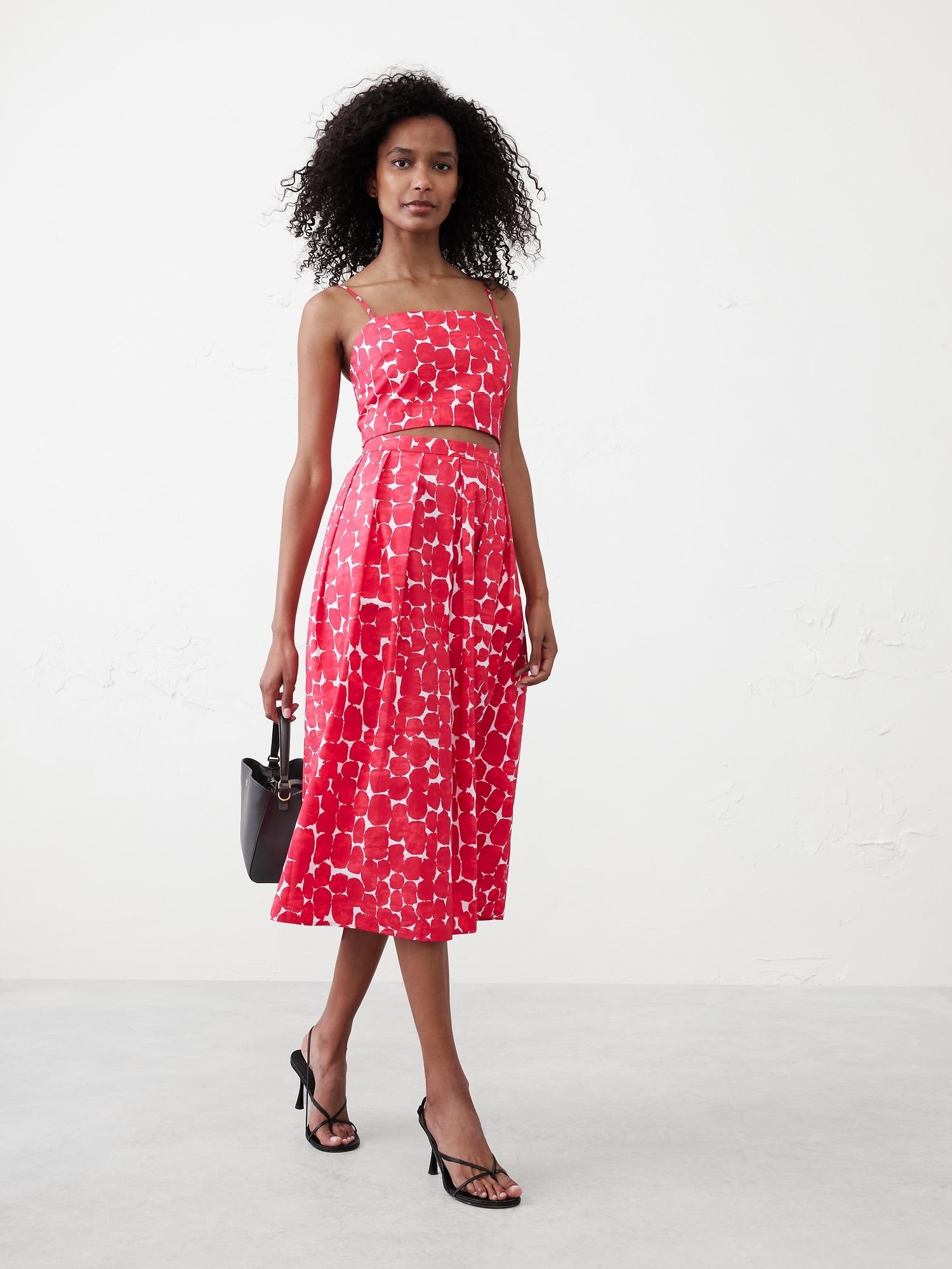 Poplin Pleated Midi Skirt Product Image