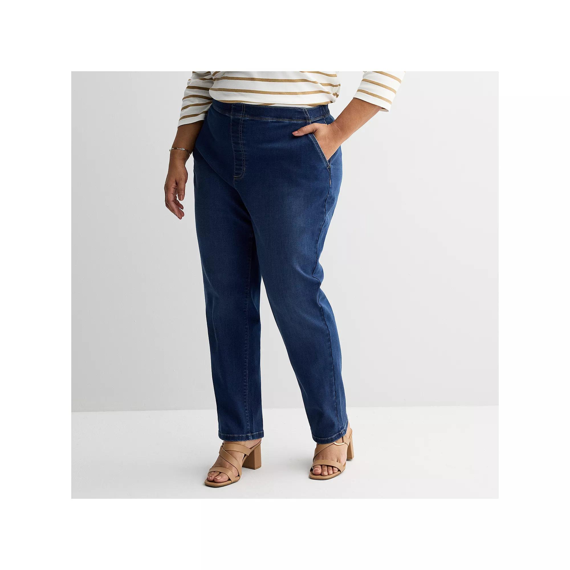 Plus Size Croft & Barrow® Classic Pull-On Jeans, Women's, Size: 3XL, Medium Blue Product Image