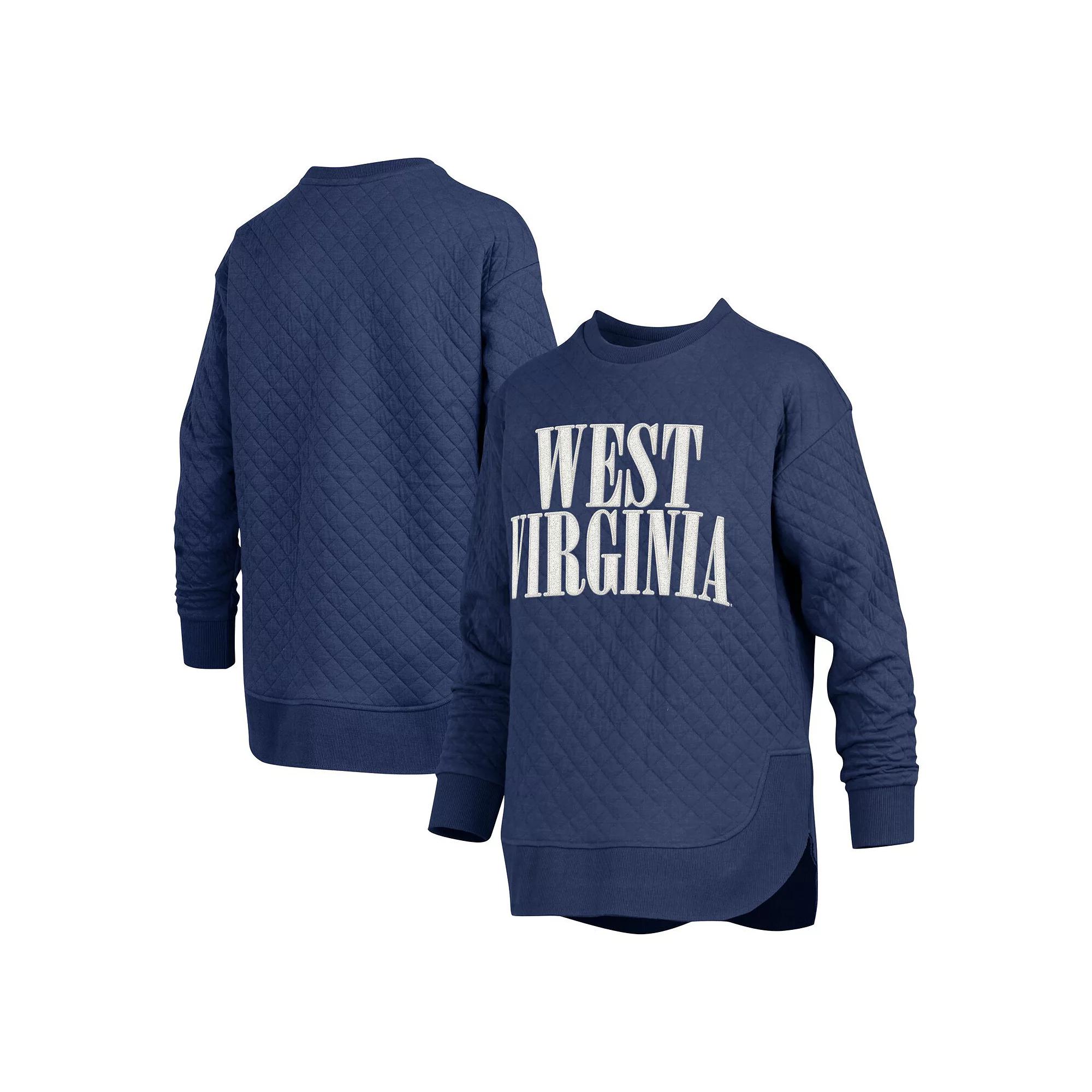 Women's Pressbox Navy West Virginia Mountaineers Quilted Long Sleeve Pullover Sweatshirt,  Product Image