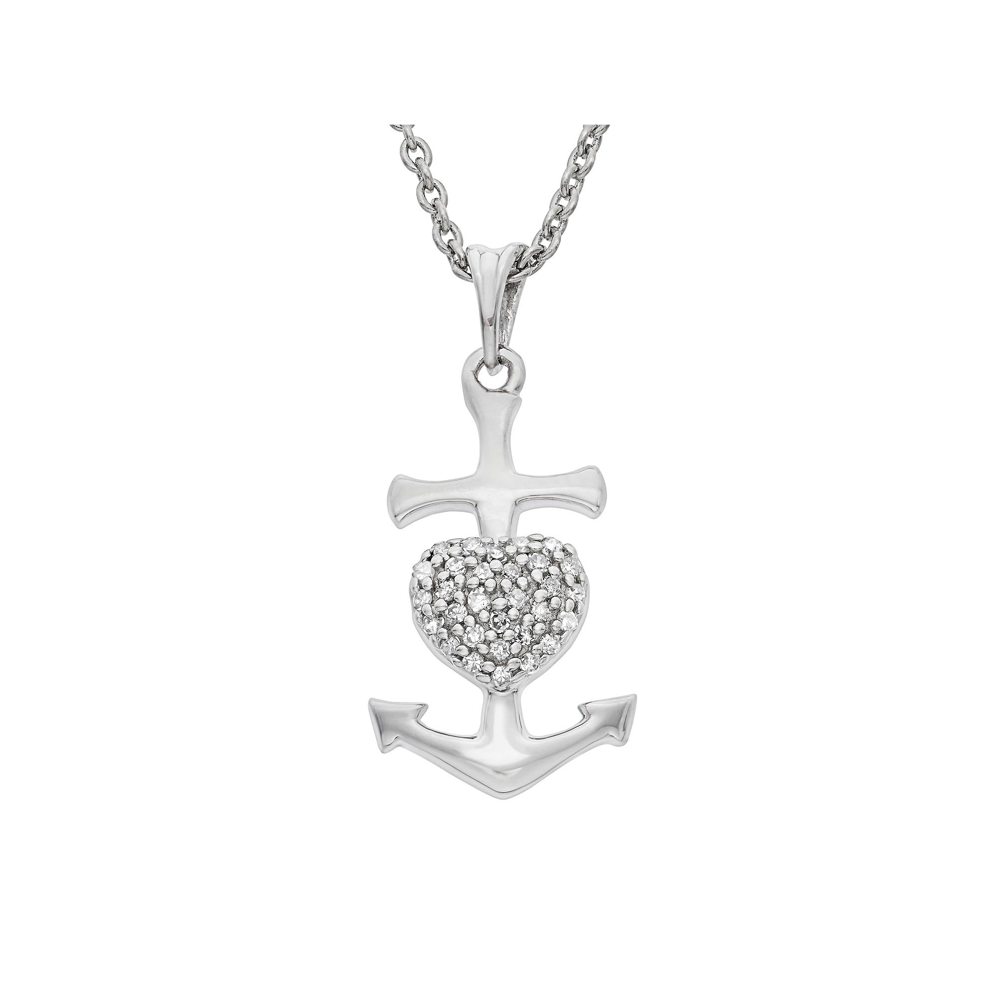 Jewelexcess 1/10 Carat T.W. Diamond Sterling Silver Heart Anchor Pendant Necklace, Women's, Size: 18", White Product Image