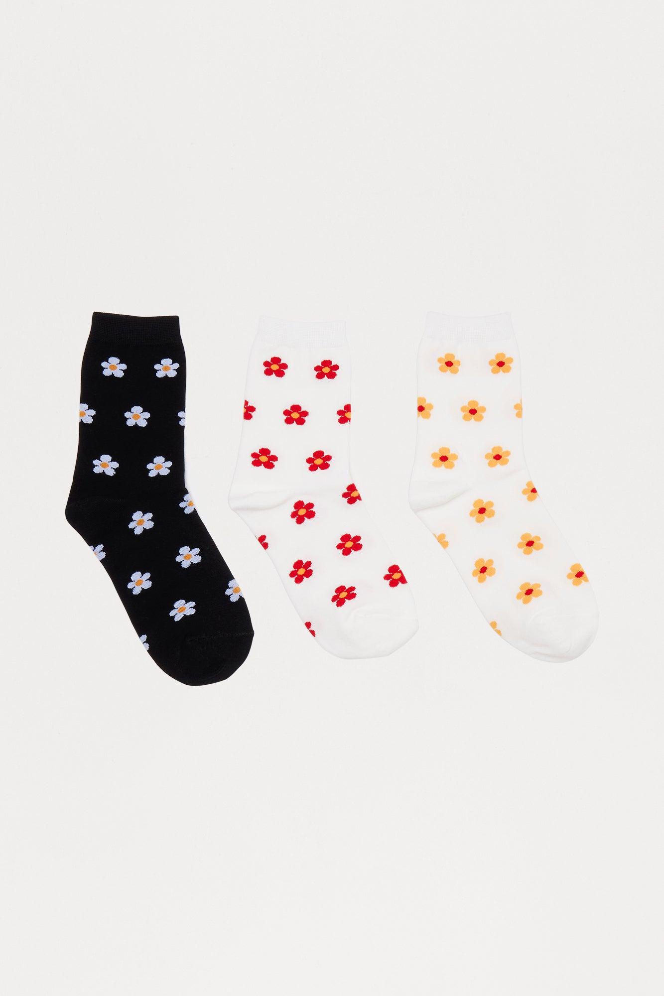 Sunshine And Flowers 3 Pack Socks - White/combo Female Product Image
