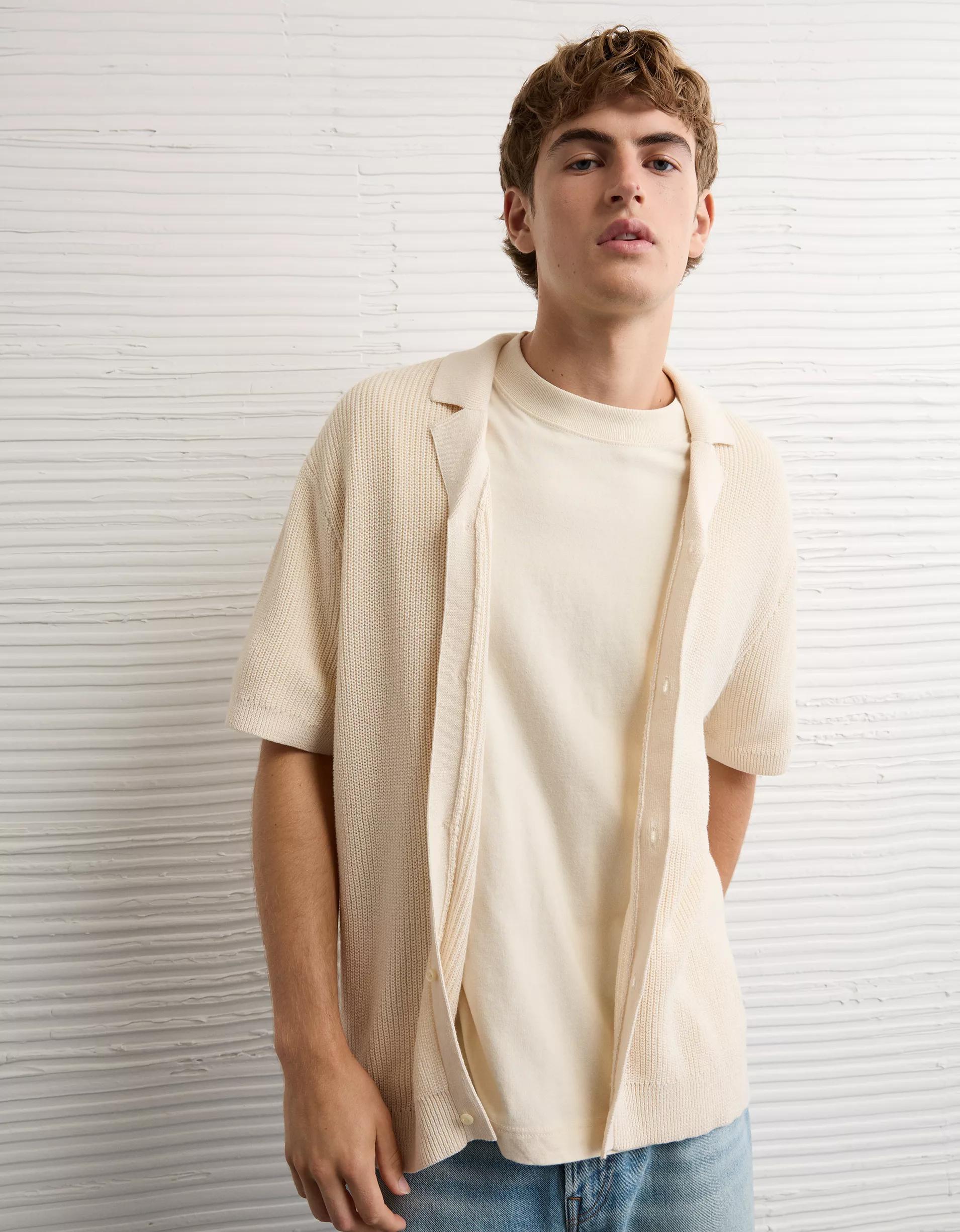 AE Shaker Button-Up Sweater Polo Shirt Product Image