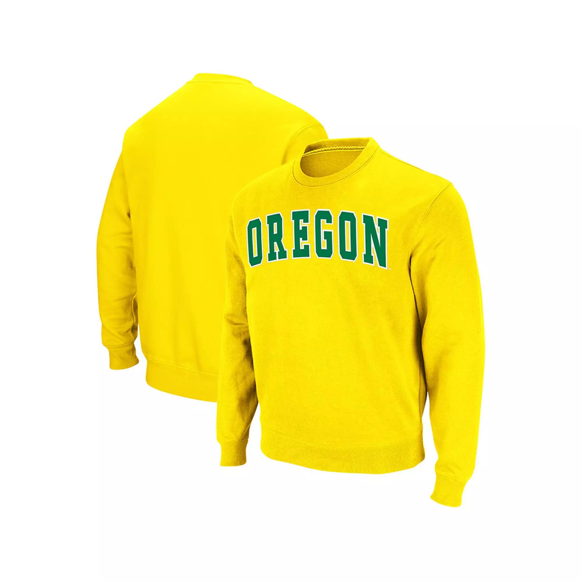 Men's Colosseum Yellow Oregon Ducks Arch & Logo Tackle Twill Pullover Sweatshirt,  Product Image