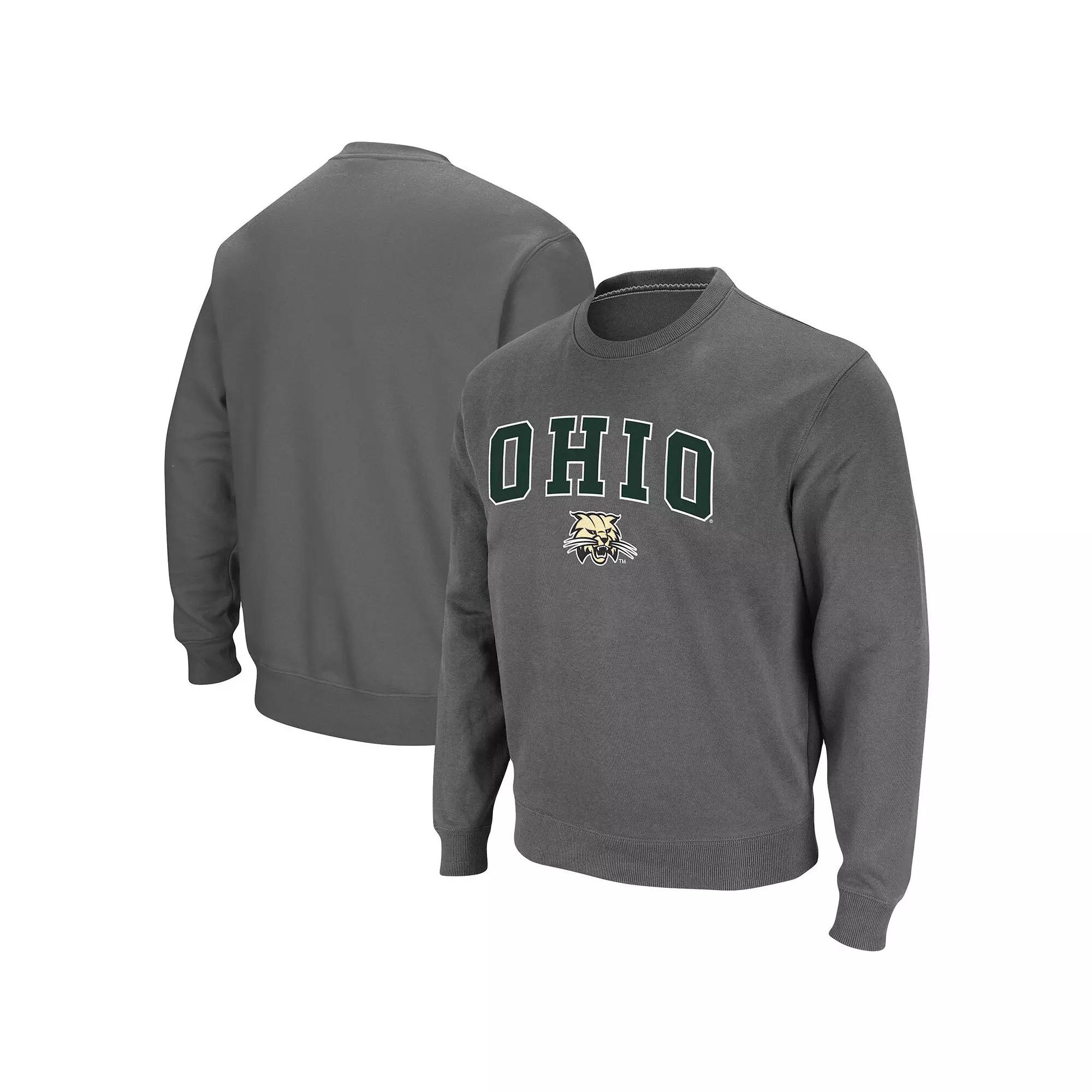 Men's Colosseum Charcoal Ohio Bobcats Arch & Logo Tackle Twill Pullover Sweatshirt,  Product Image
