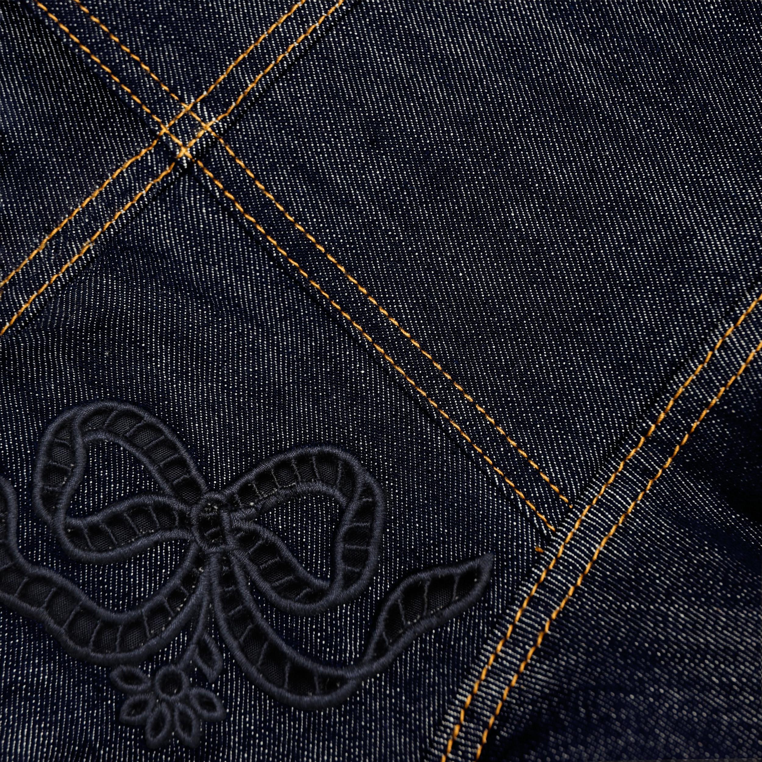 Indigo Denim Bow Embroidered Mini Dress Product Image