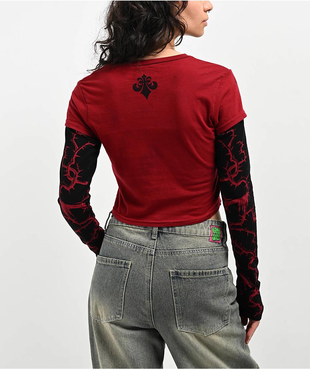 Affliction Crows Red 2fer Crop T-Shirt Product Image