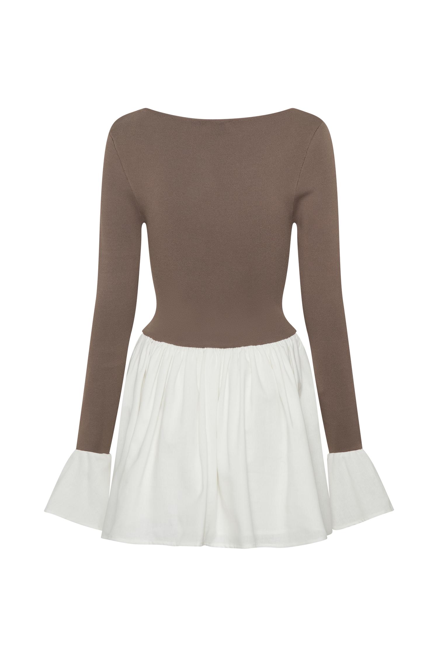 Sansa Knit And Linen Mini Dress - Smoke & Ivory Product Image