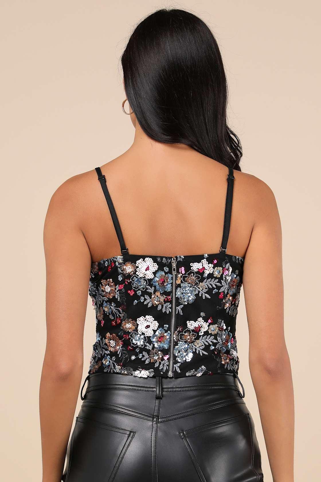 Noteworthy Glitter Black Multi Sequin Crop Top Product Image