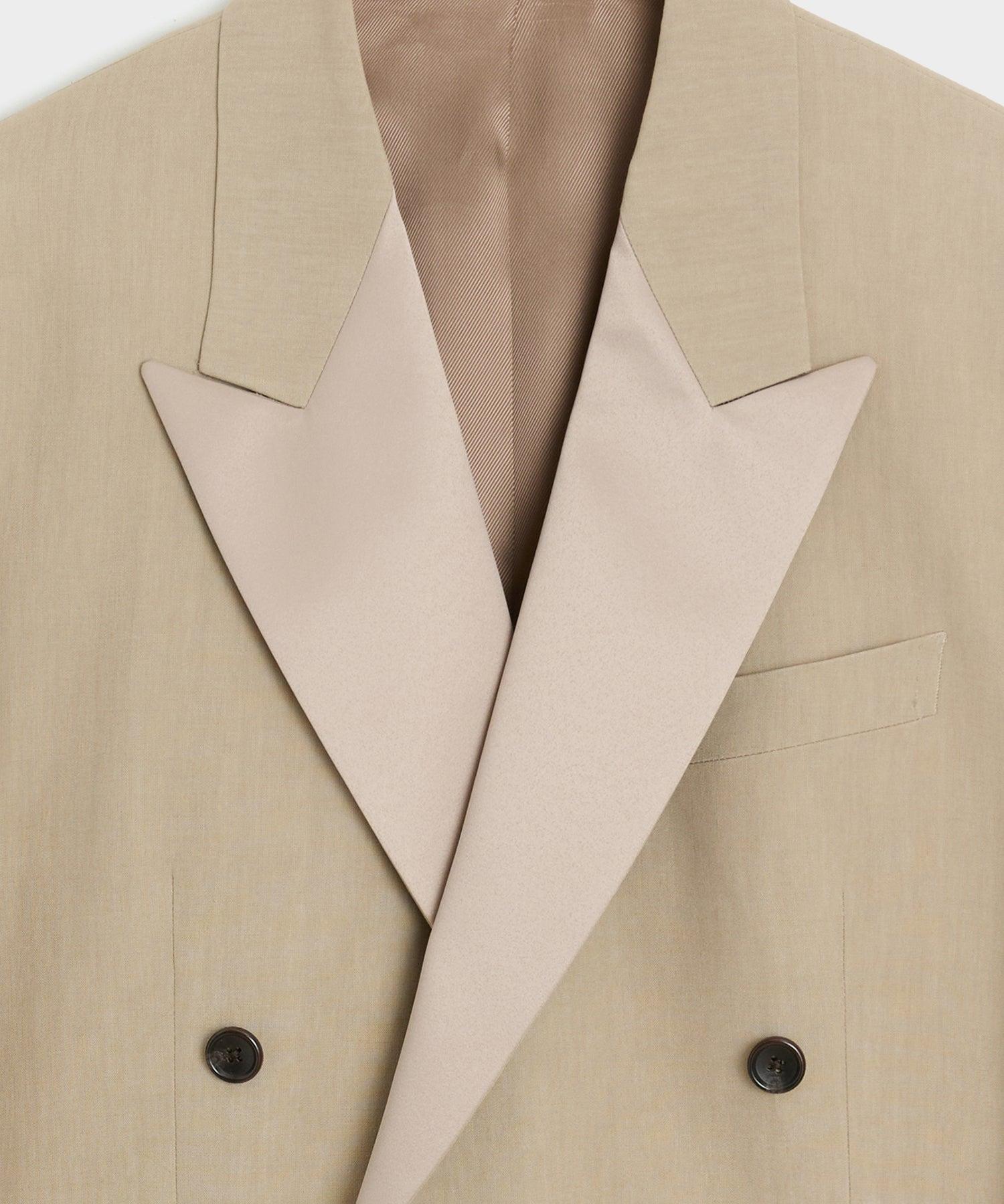 Relaxed Italian Sueded Linen Double-Breasted Tuxedo Jacket Product Image