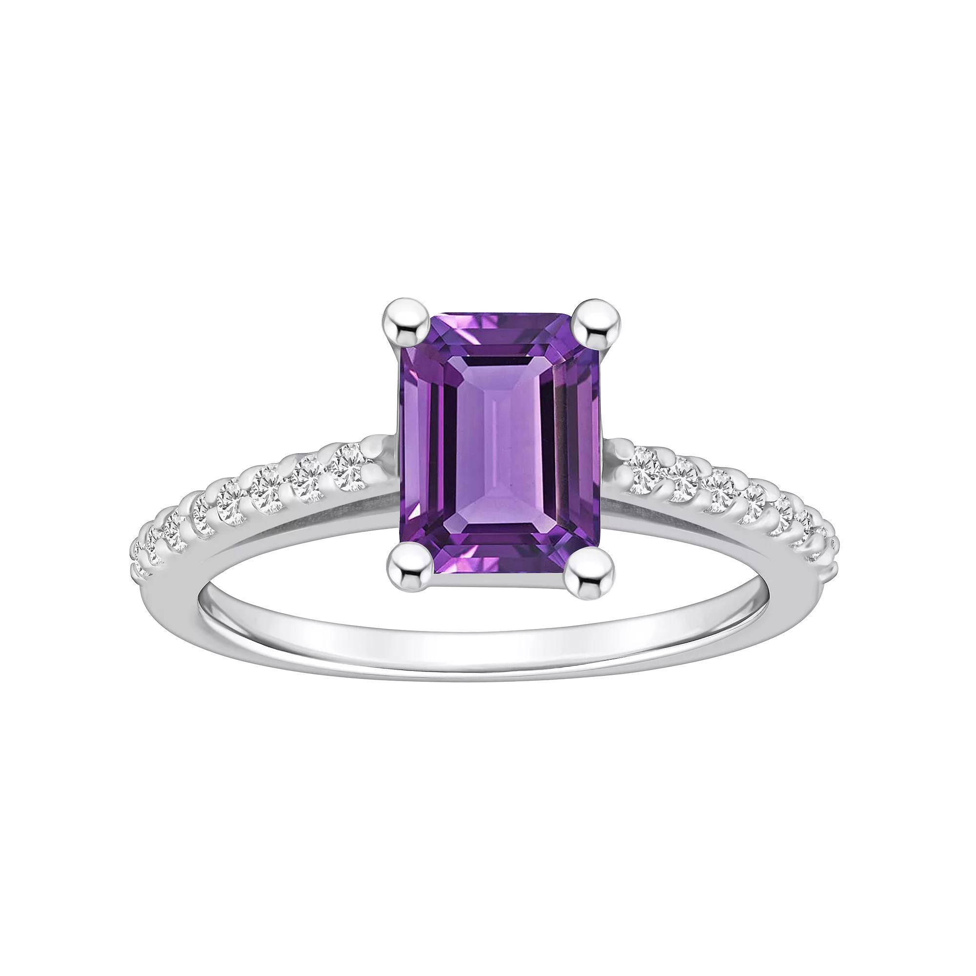 Alyson Layne 10k Gold Emerald Cut Gemstone 1/5 Carat T.W. Diamond Ring, Womens Purple Product Image