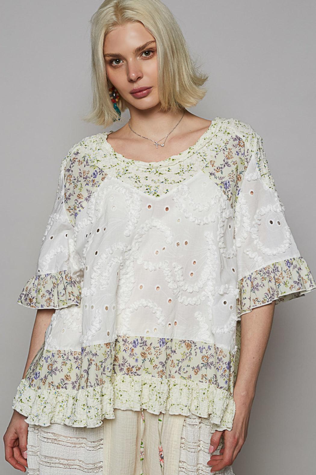 POL Off White Floral Short Sleeve Top Product Image