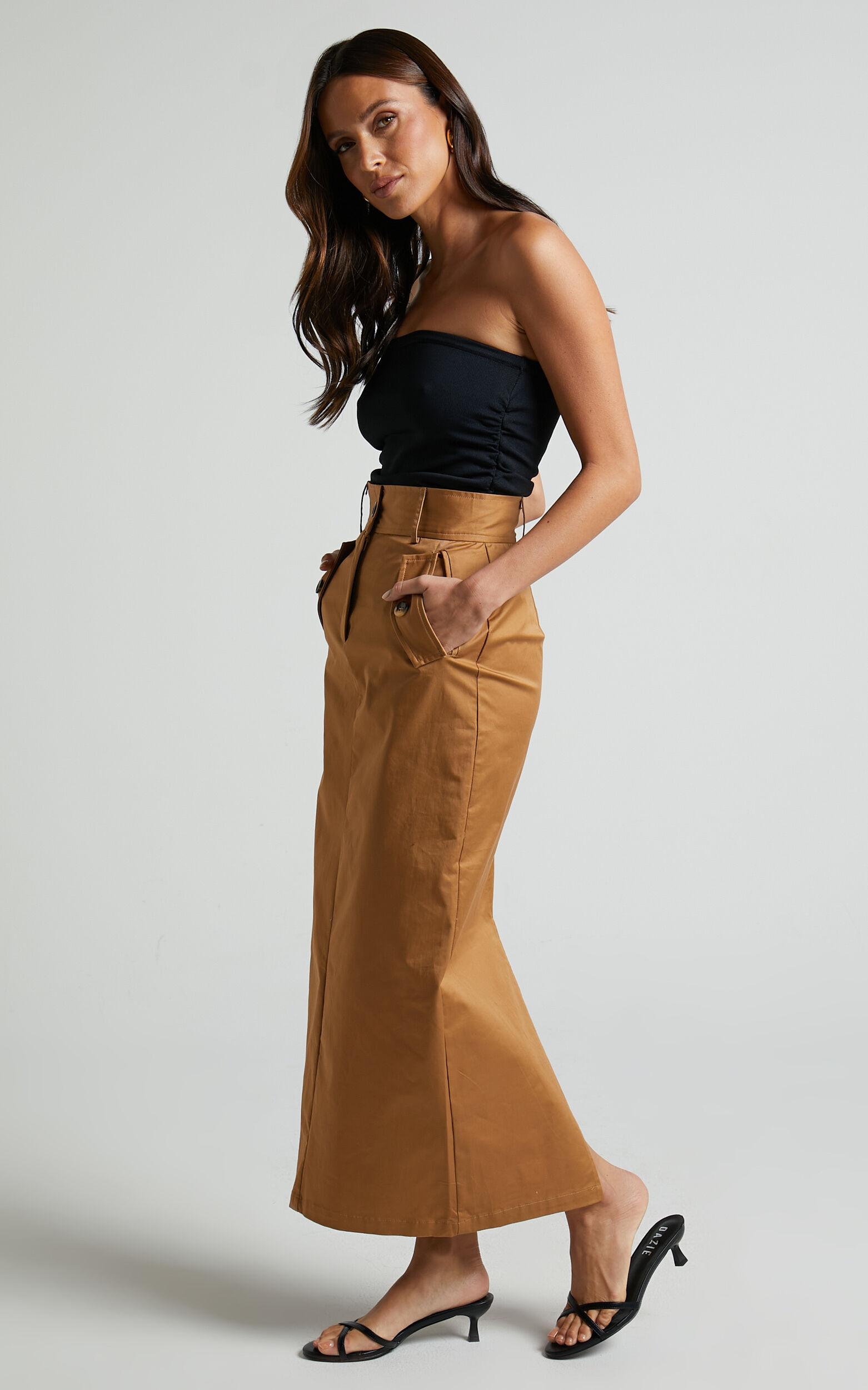 Anna Midi Skirt - High Waisted Cargo in Camel Product Image