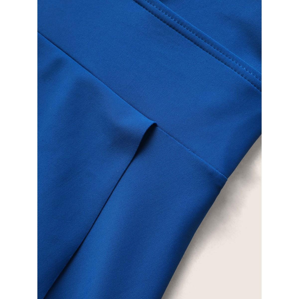 Plus Size U Neck Solid Tiered Slit Hem Swim Dress Women's Swimwear Mediumblue Beach Bodycon U-neck High stretch Curve Swim Dresses BloomChic 14-16/1X Product Image