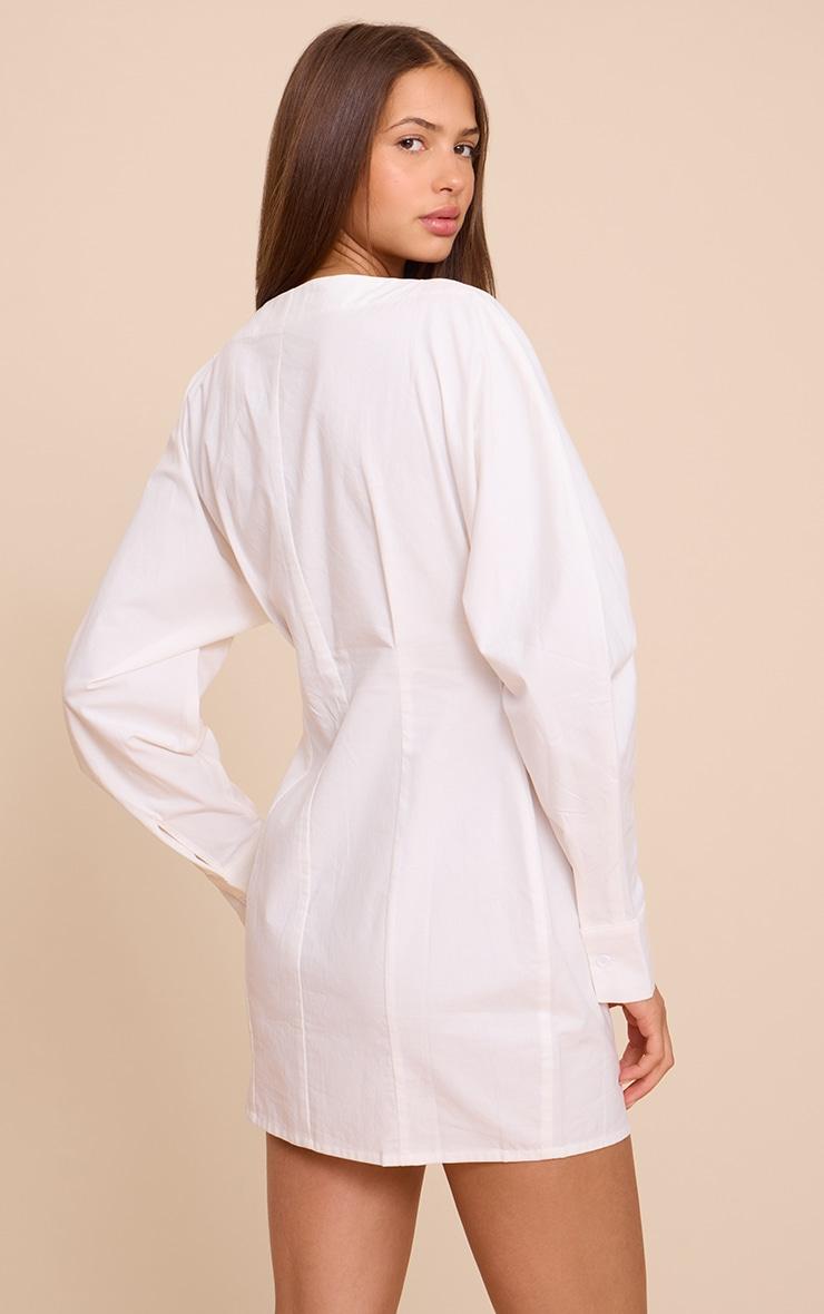 White Button Down Boat Neck Cocoon Sleeve Bodycon Dress Product Image