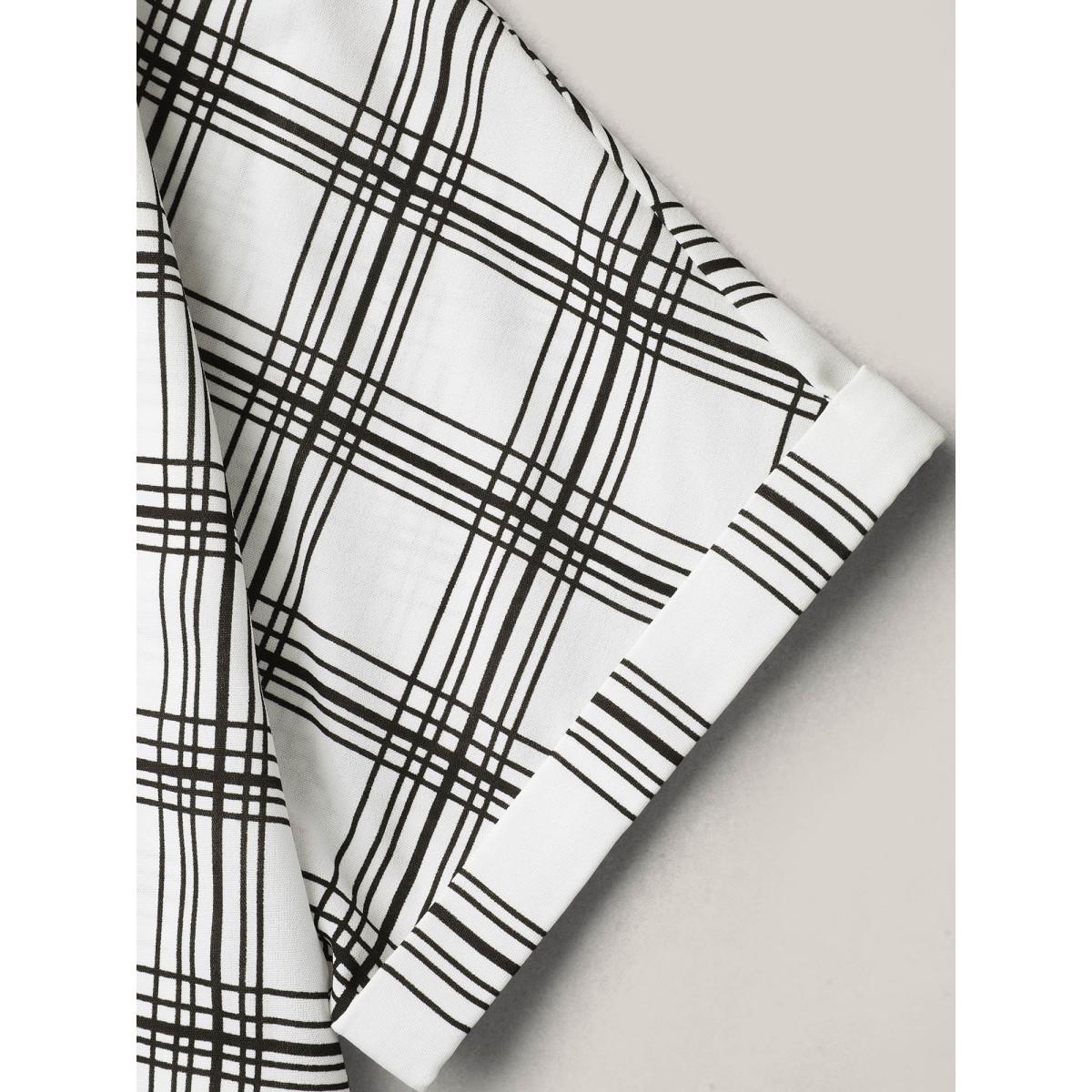 Plus Size WhiteSmoke Plaid Rolled Hem Dolman Sleeve Shirt Women At the Office Short sleeve Round Neck Work Blouses BloomChic 26/4X Product Image