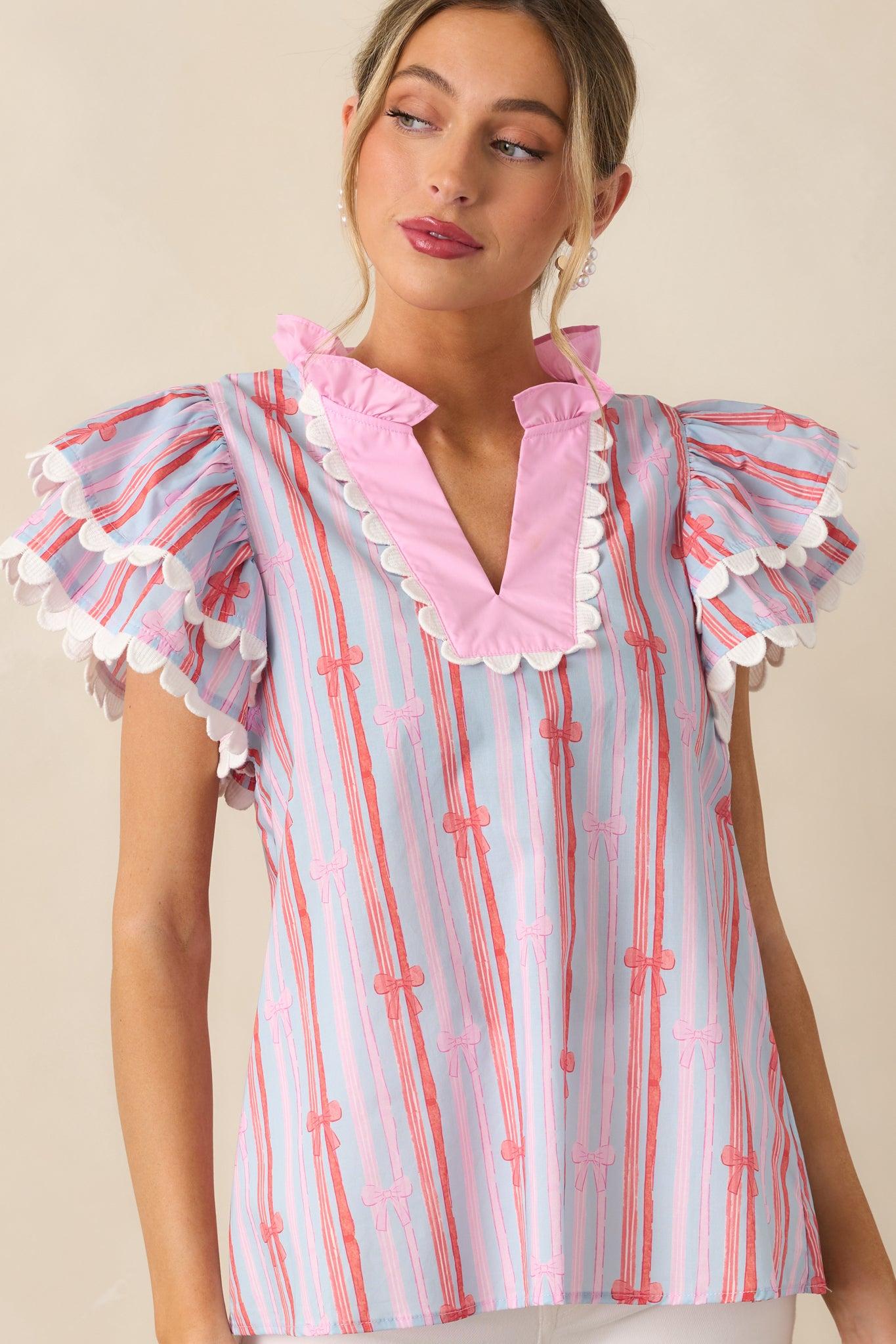 Truly Yours Cotton Light Blue Flutter Sleeve Blouse Product Image