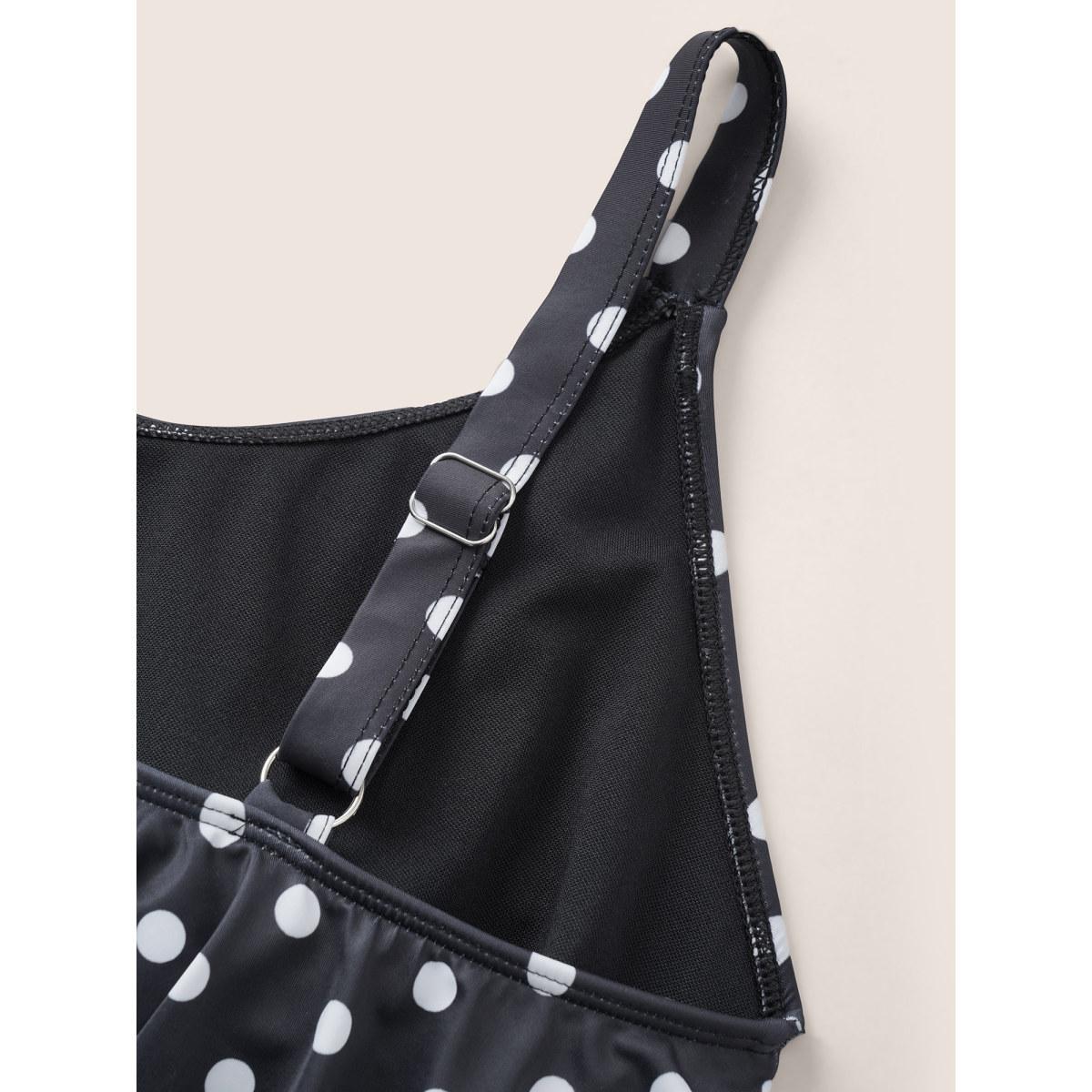 Plus Size Polka Dot Patchwork Ruffles Gathered One Piece Swimsuit Women's Swimwear Black Beach Non Curve Bathing Suits High stretch One Pieces BloomChic 26/4X Product Image