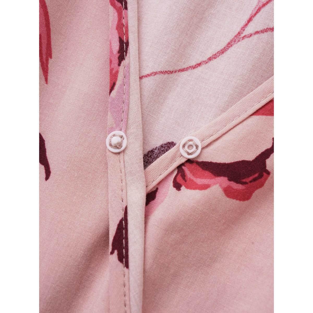 Plus Size Floral Print Surplice Neck Ruffle Layered Hem Dress Pink Women Elegant Non Overlap Collar Long Sleeve Curvy Midi Dress BloomChic 18-20/2X Product Image