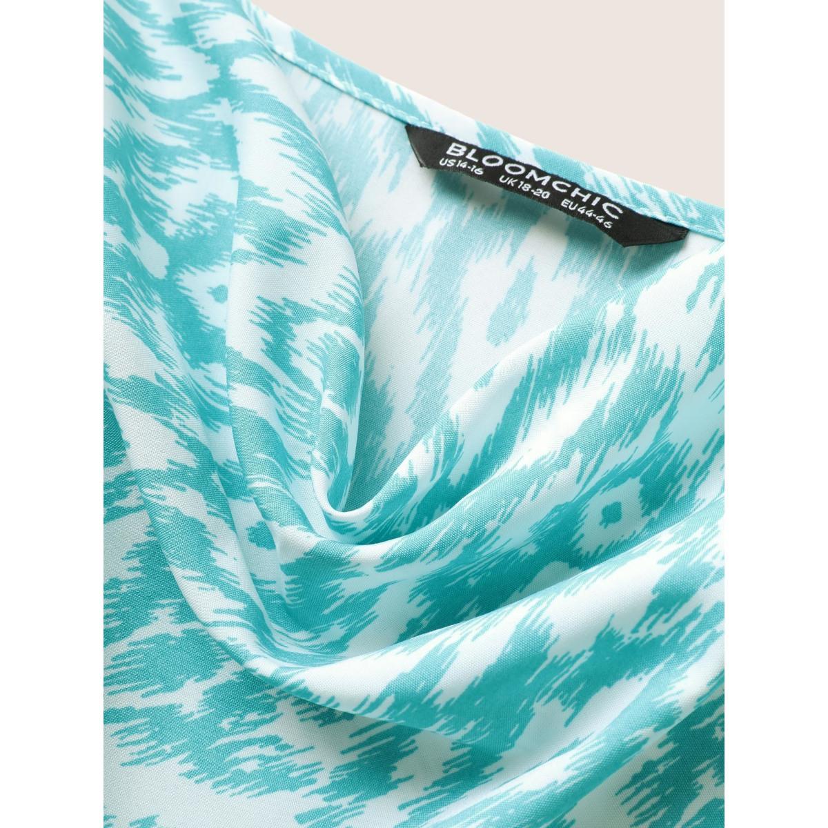 Plus Size Cowl Neck Bandana Print Midi Dress Turquoise Women Resort Cowl Neck Sleeveless Curvy BloomChic 28/5X Product Image