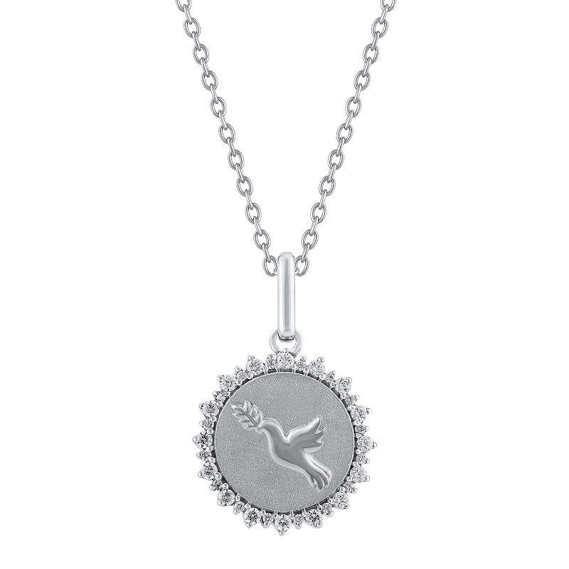 Royal Aura Sterling Silver 1/4 Carat T.W. Diamond Medallion Dove Pendant Necklace, Women's, Size: 18" Product Image