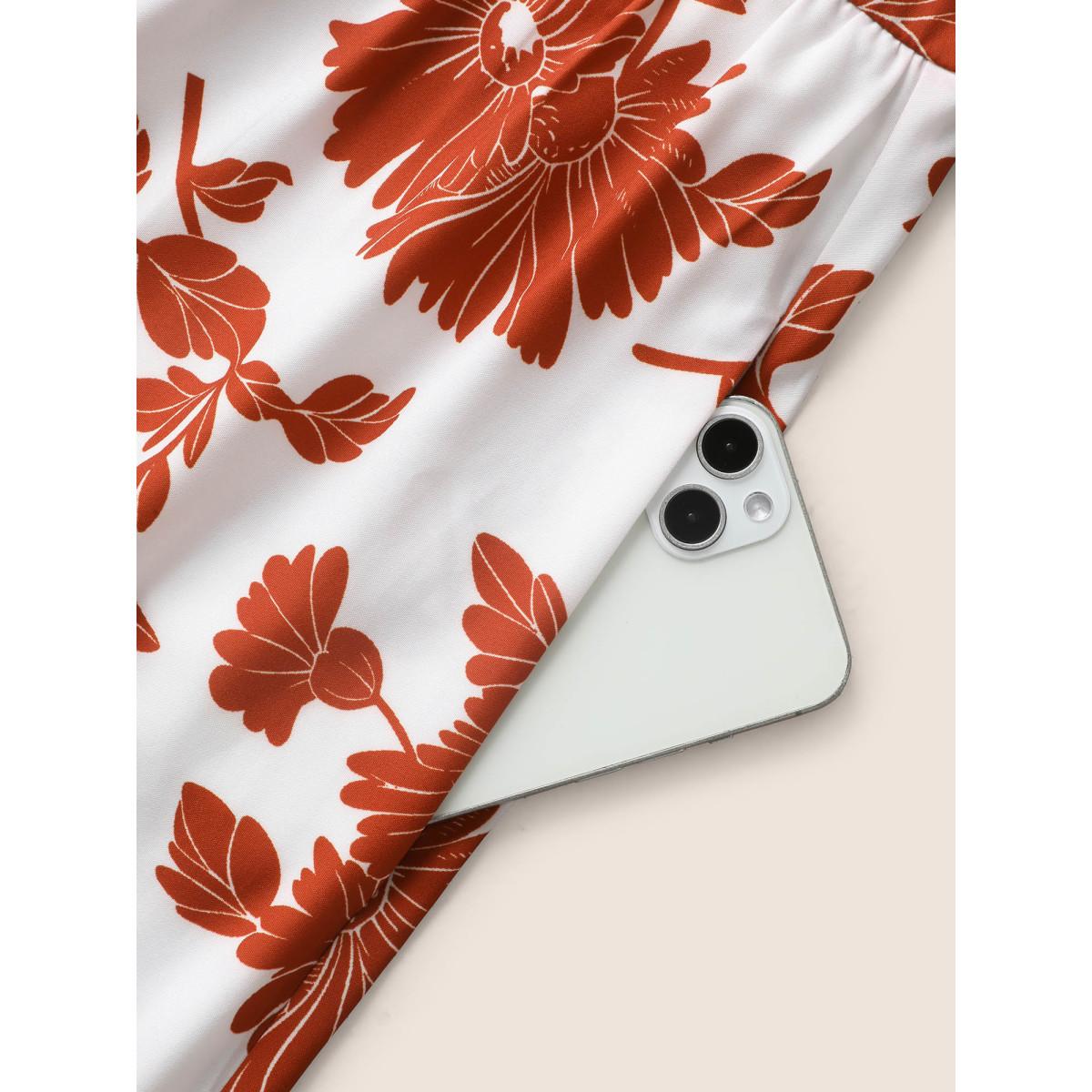 Plus Size Overlap Collar Floral Sleeveless Belted Dress Crimson Women Elegant Belted Overlap Collar Sleeveless Curvy BloomChic 10/M Product Image