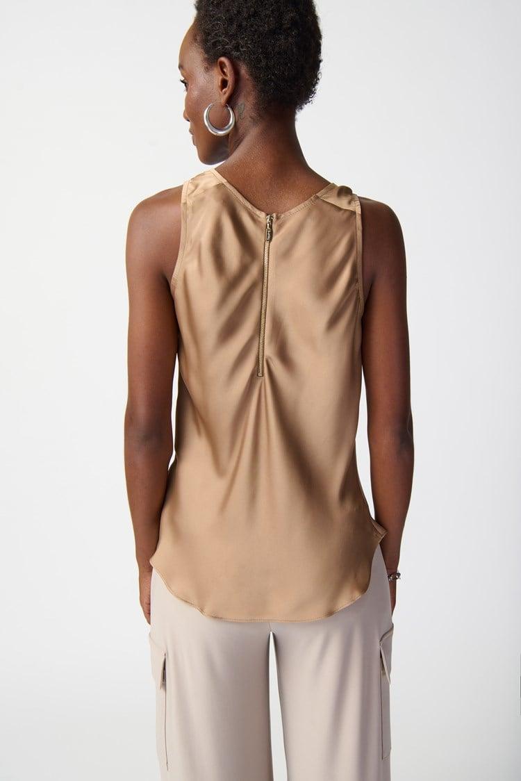 Satin Fit and Flare Sleeveless Top- Tiger's Eye Product Image