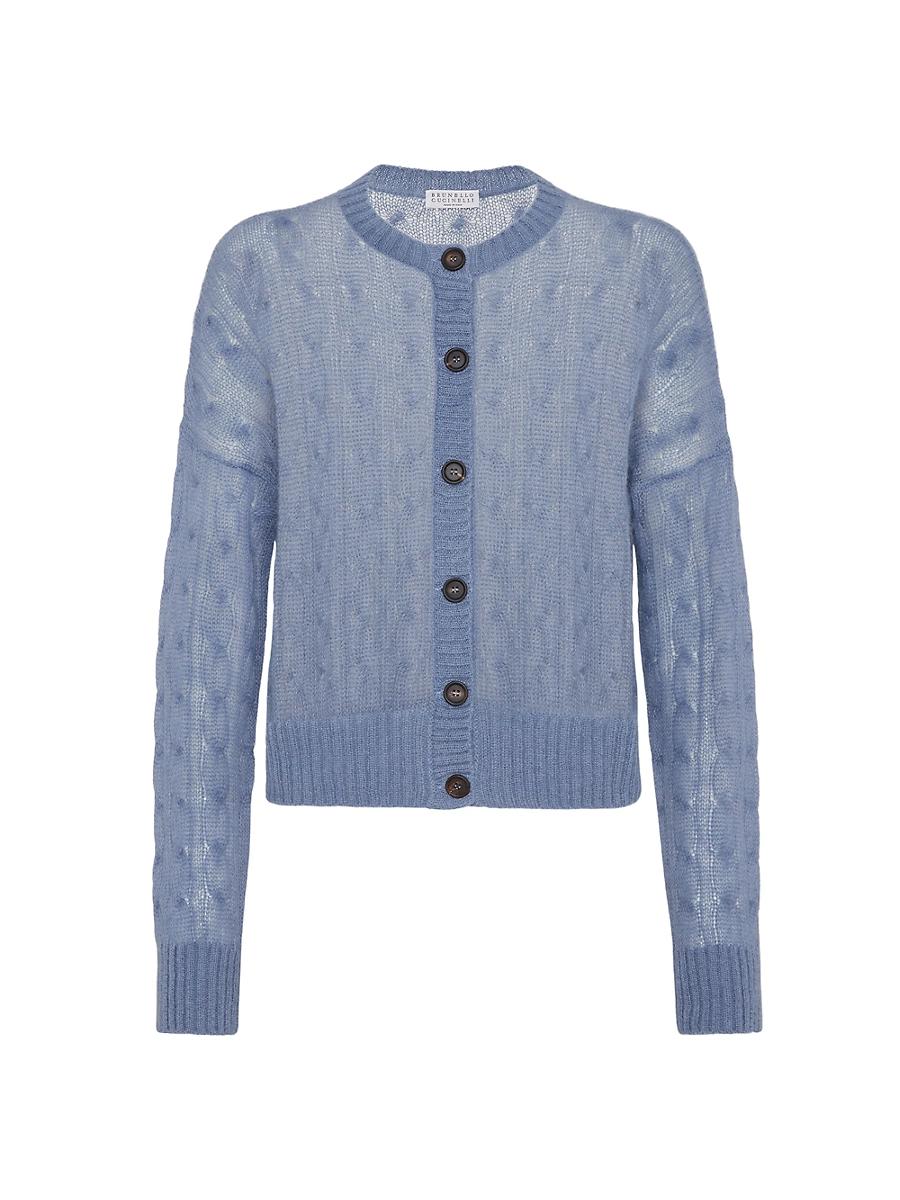 Womens Mohair and Wool Cable Knit Cardigan Product Image