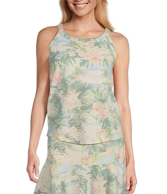 Tommy Bahama Costa Wave Ocean Vida IslandZone® Floral Printed Seersucker Halter Scoop Neck Tank Top Product Image
