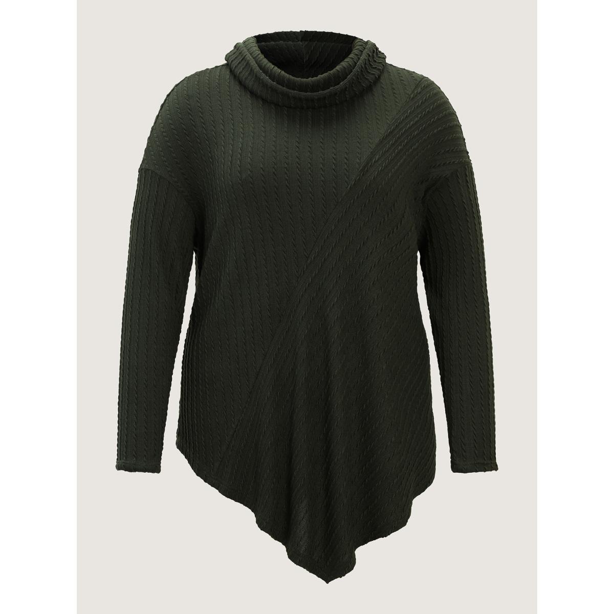 Plus Size Twisted Texture Turtleneck Curvy Hem Sweatshirt Women ArmyGreen Leisure Texture Loose Ruffled collar Casual Sweatshirts BloomChic 14-16/1X Product Image