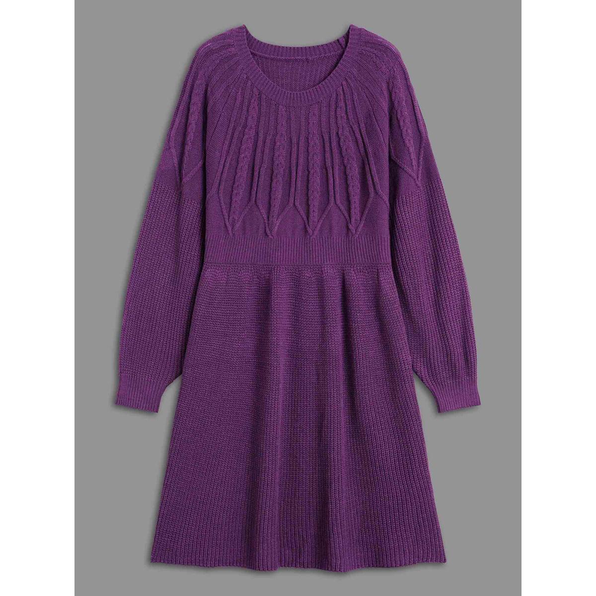 Plus Size Cable Knit Texture Raglan Sleeve Pullover DarkViolet Women Elegant Bodycon Long Sleeve Everyday Sweater Dresses BloomChic 28/5X Product Image