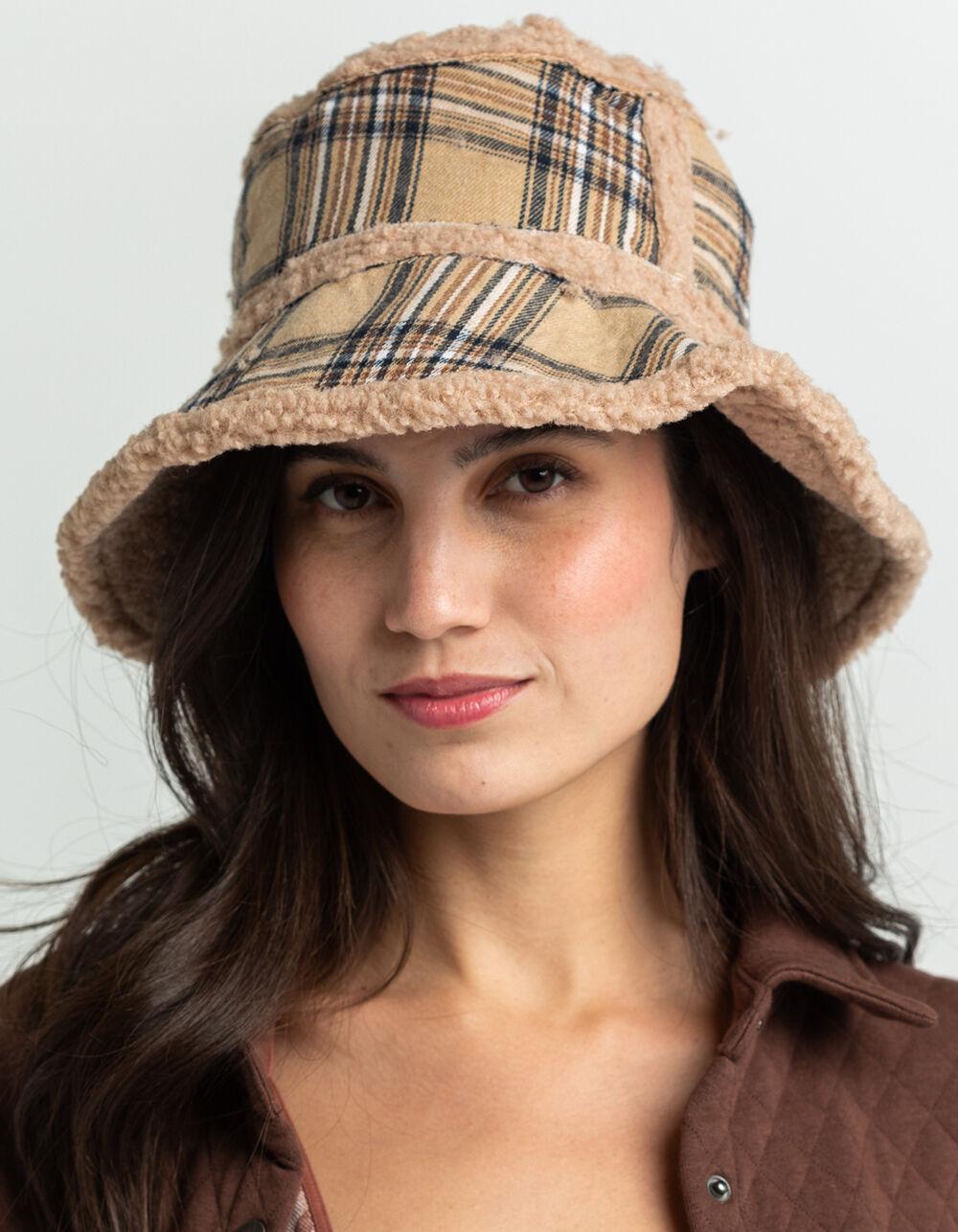 Reversible Plaid/Sherpa Bucket Hat - TAN Product Image