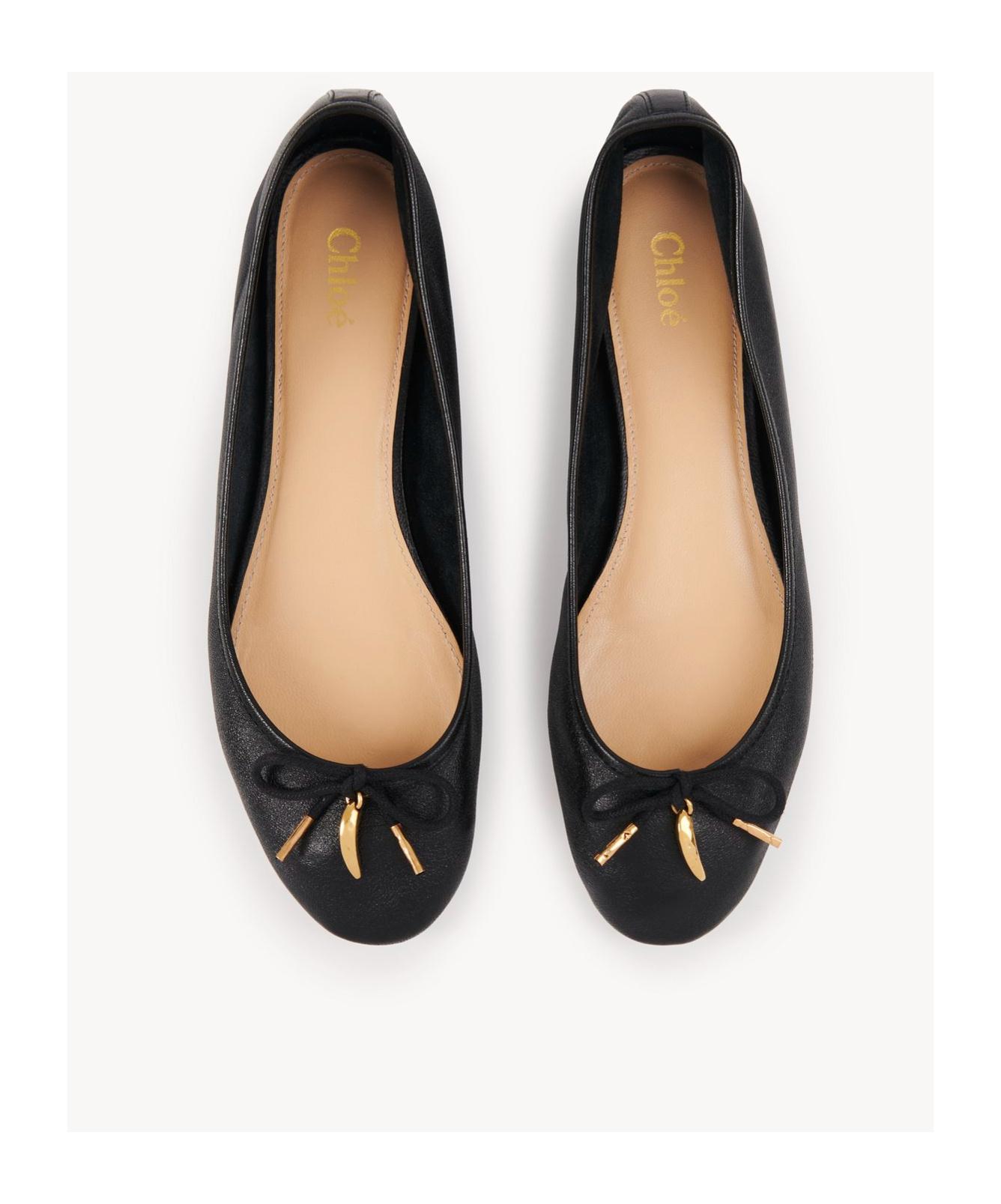 CHLOÉ Bow Detail Round Toe Flat Sole Ballerina Shoes In Black Product Image