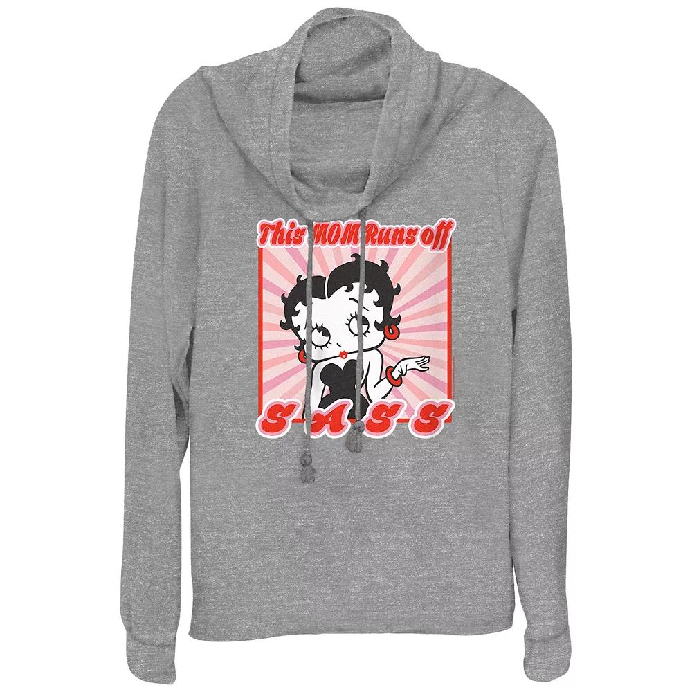 Women's Betty Boop My Mom Runs Off Sass Cowlneck Graphic Lightweight Long Sleeve,  Product Image