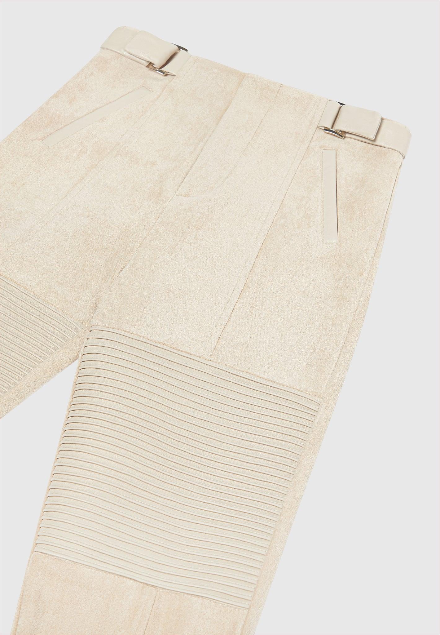 Leather and Suede Ribbed Leggings - Beige Female Product Image